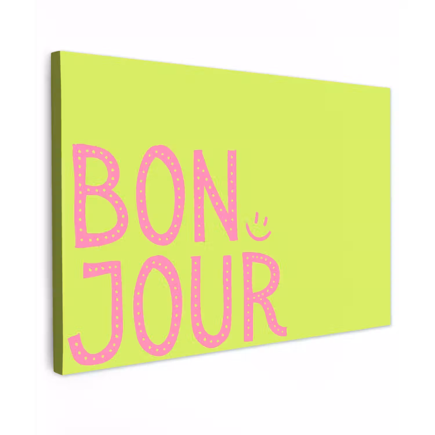 Groen - Smiley - Bonjour - Roze Tuinposter op houten frame 2 cm dik klein -3d
