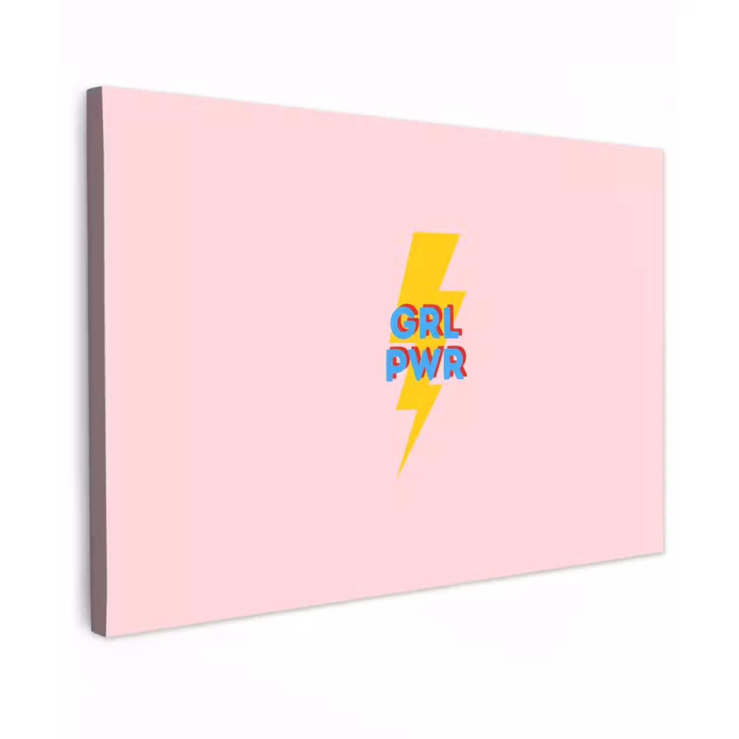 Grl pwr - Bliksem - Roze Tuinposter op houten frame 2 cm dik klein -3d