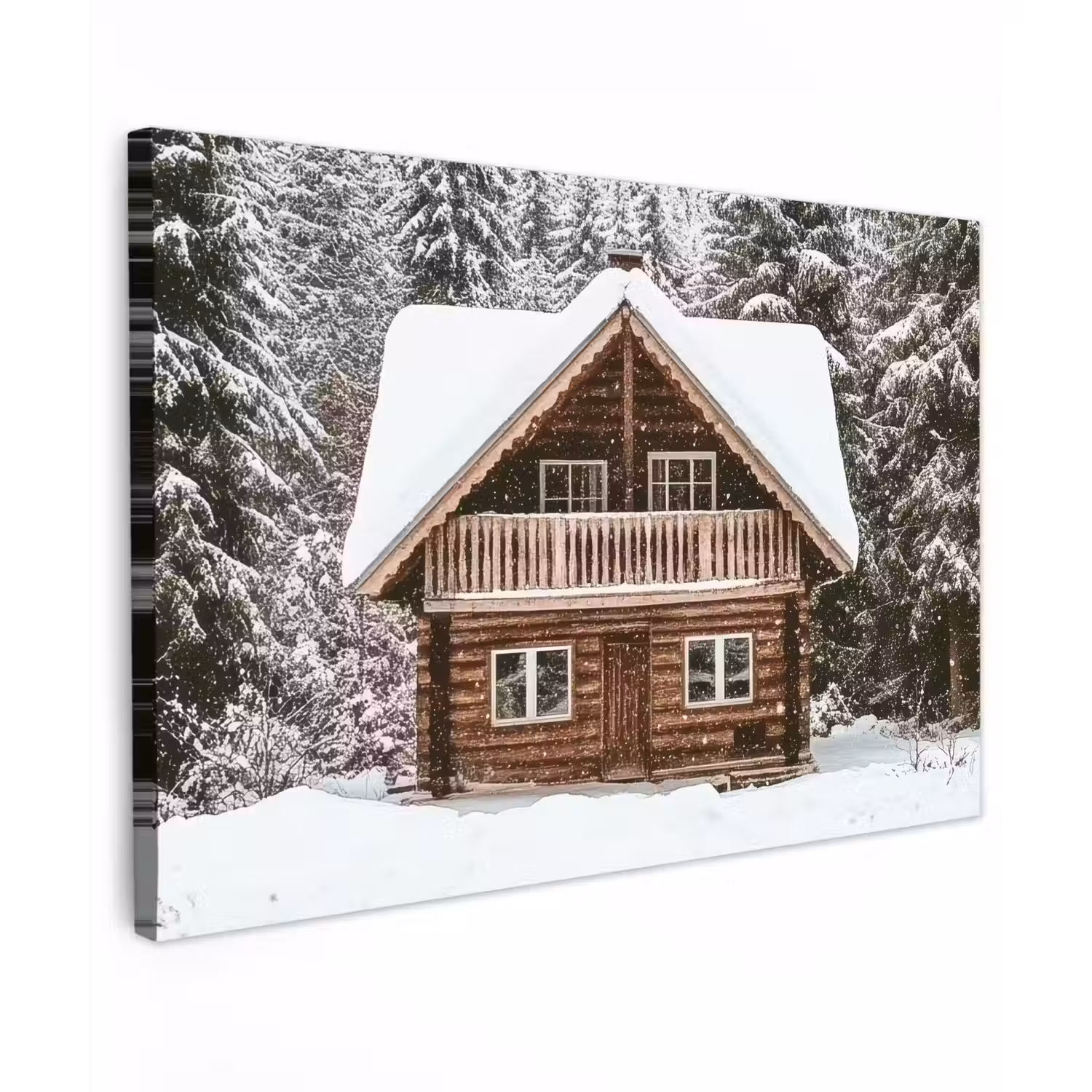 Huis - Bos - Winter - Natuur - Sneeuw Tuinposter op houten frame 2 cm dik klein -3d