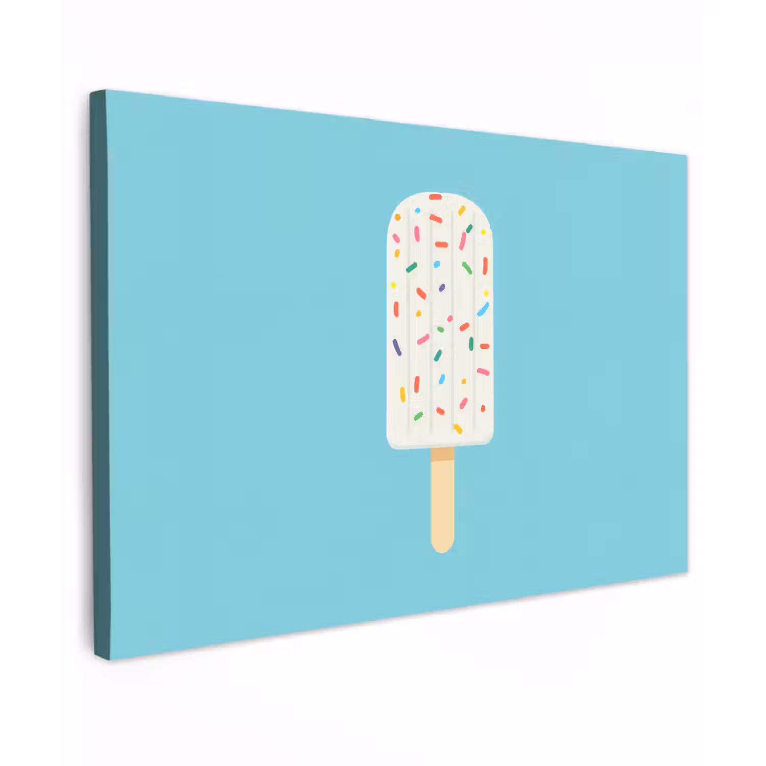 Ijsje - Stokje - Sprinkles - Lichtblauw Tuinposter op houten frame 2 cm dik klein -3d