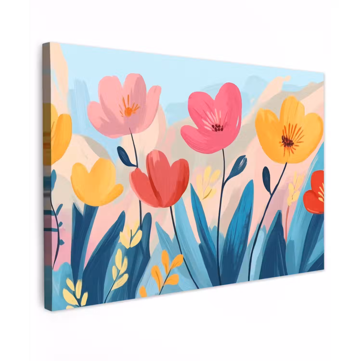 Illustratie - Bloemen - Kleurrijk Tuinposter op houten frame 2 cm dik klein -3d