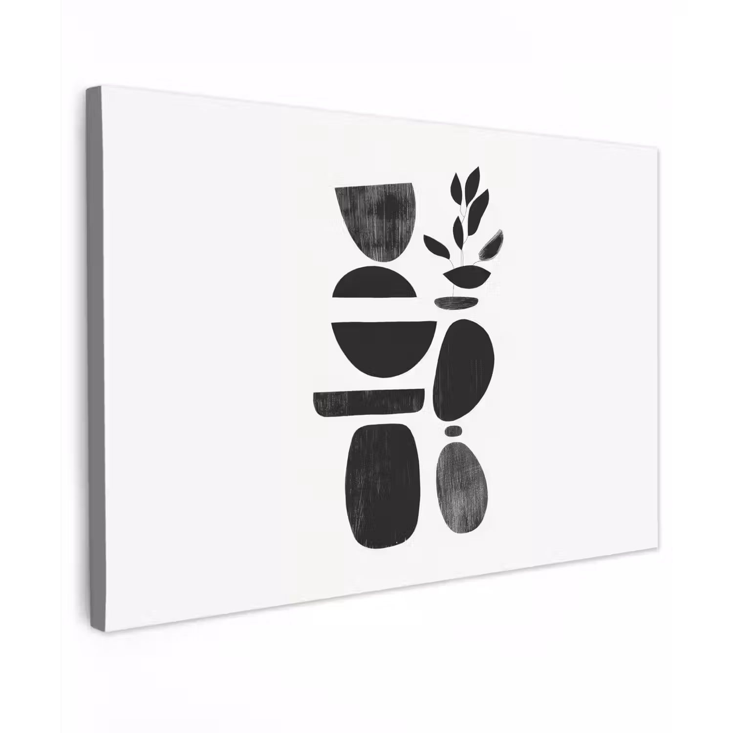 Japandi - Zwart - Abstract Tuinposter op houten frame 2 cm dik klein -3d