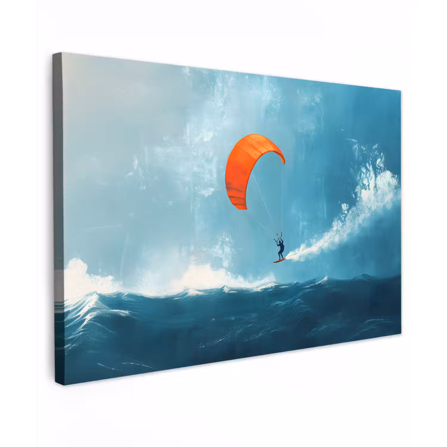 Kitesurfer - Oranje - Zee - Lucht Tuinposter op houten frame 2 cm dik klein -3d