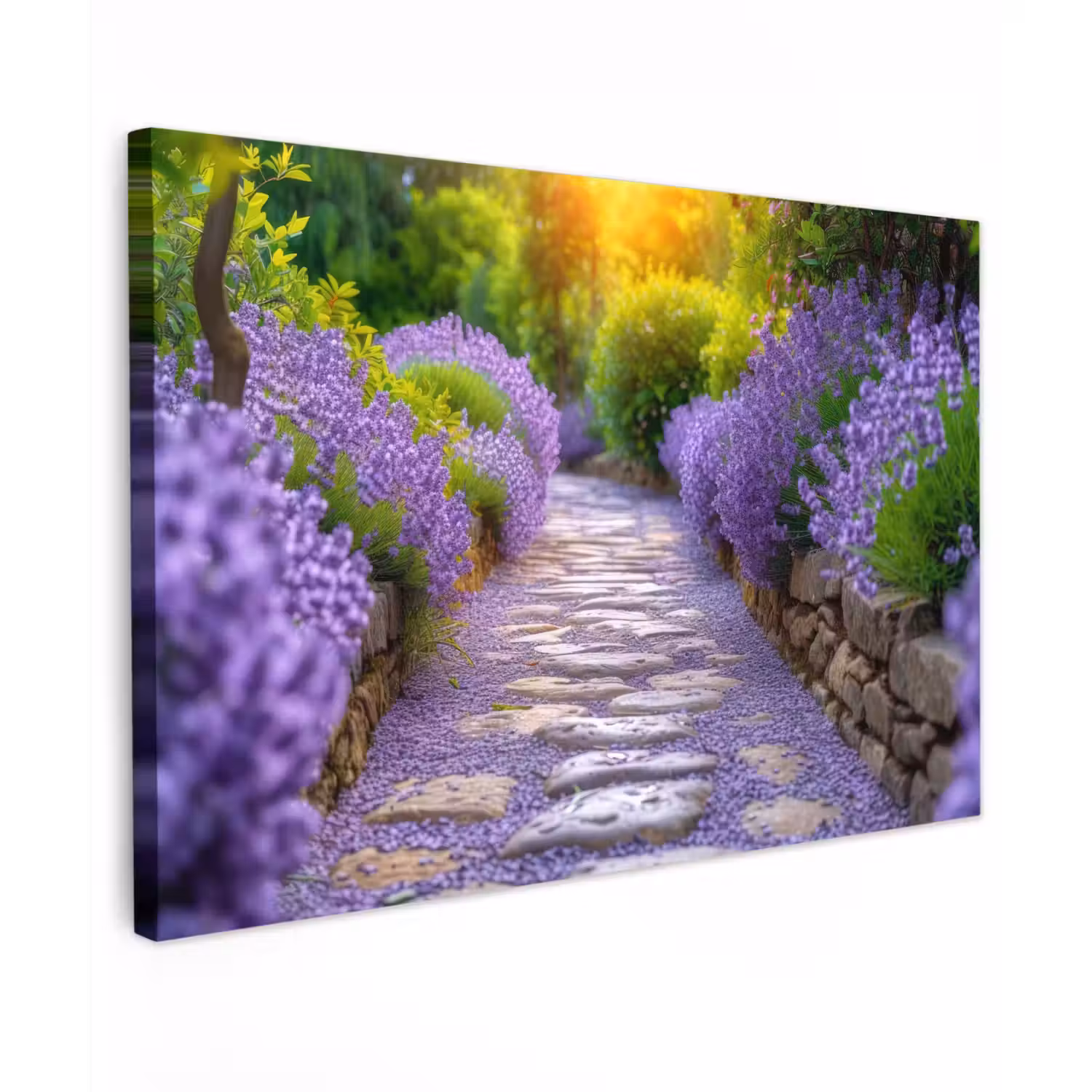 Lavendelpad bij zonsondergang Tuinposter op houten frame 2 cm dik klein -3d