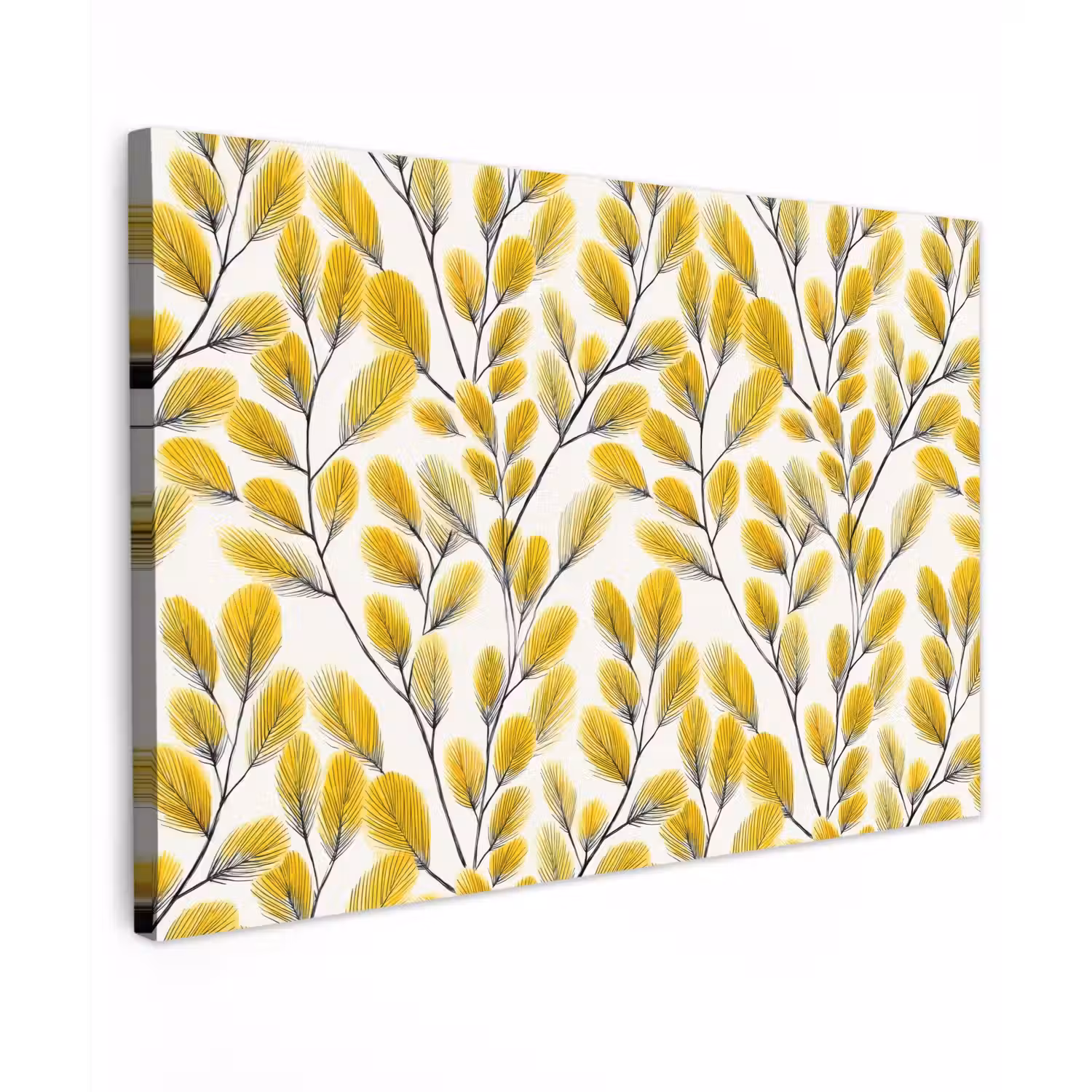 Bladeren - Botanisch - Elegant - Geel - Zwart Tuinposter op houten frame 2 cm dik klein 845 -3d