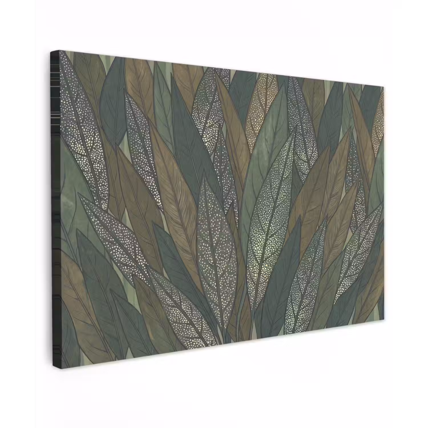 Bladeren - Patroon - Gestippeld - Natuur - Groen Tuinposter op houten frame 2 cm dik klein -3d