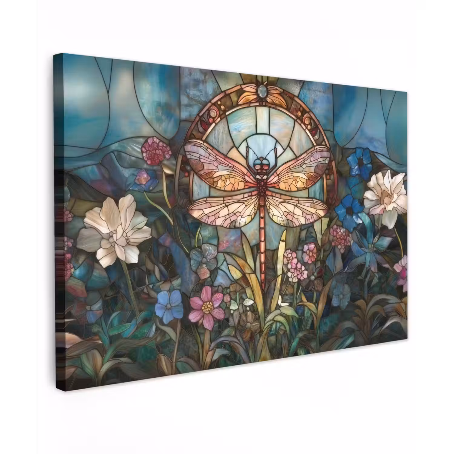 Libelle - Mozaïek - Bloemen - Kleurrijk Tuinposter op houten frame 2 cm dik klein -3d