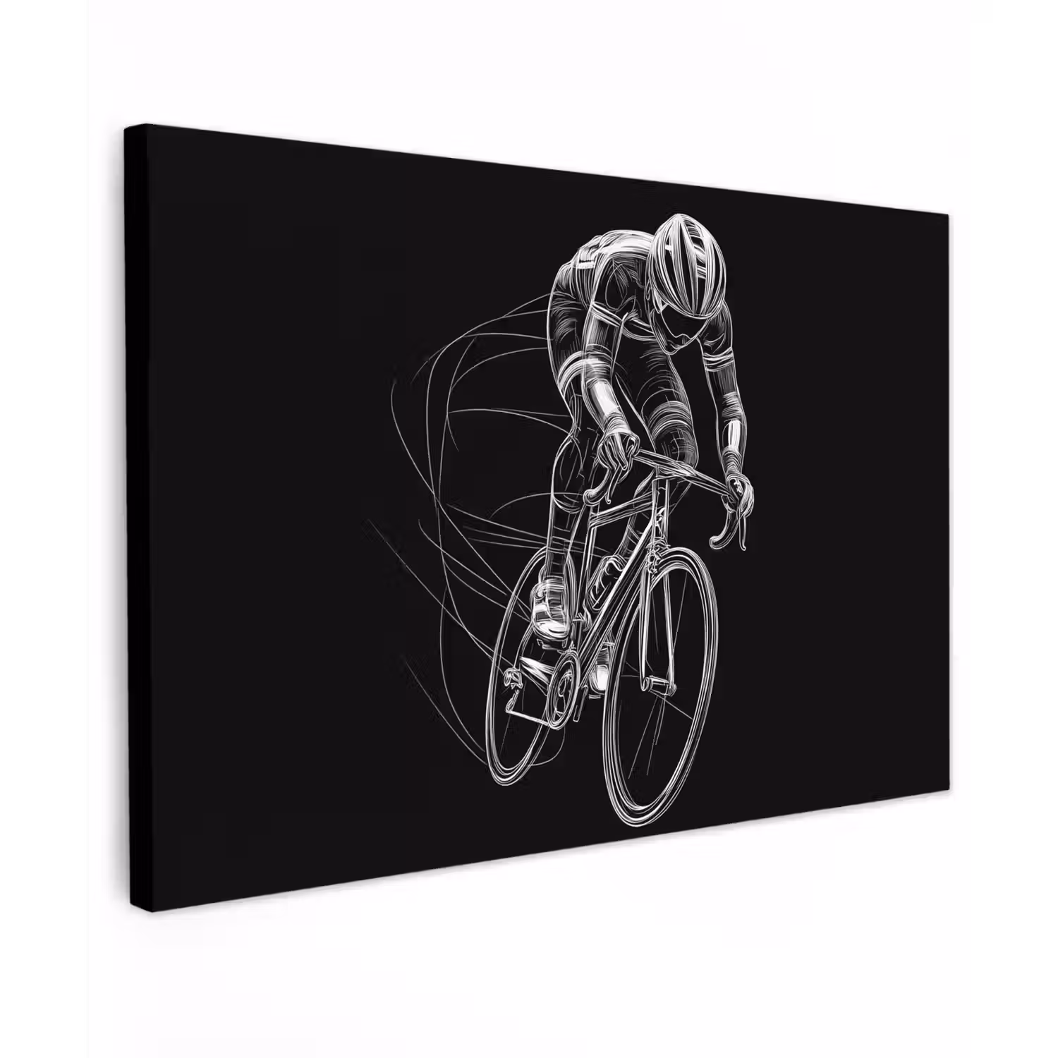 Lijntekening - Wit - Wielrennen - Snelheid Tuinposter op houten frame 2 cm dik klein -3d