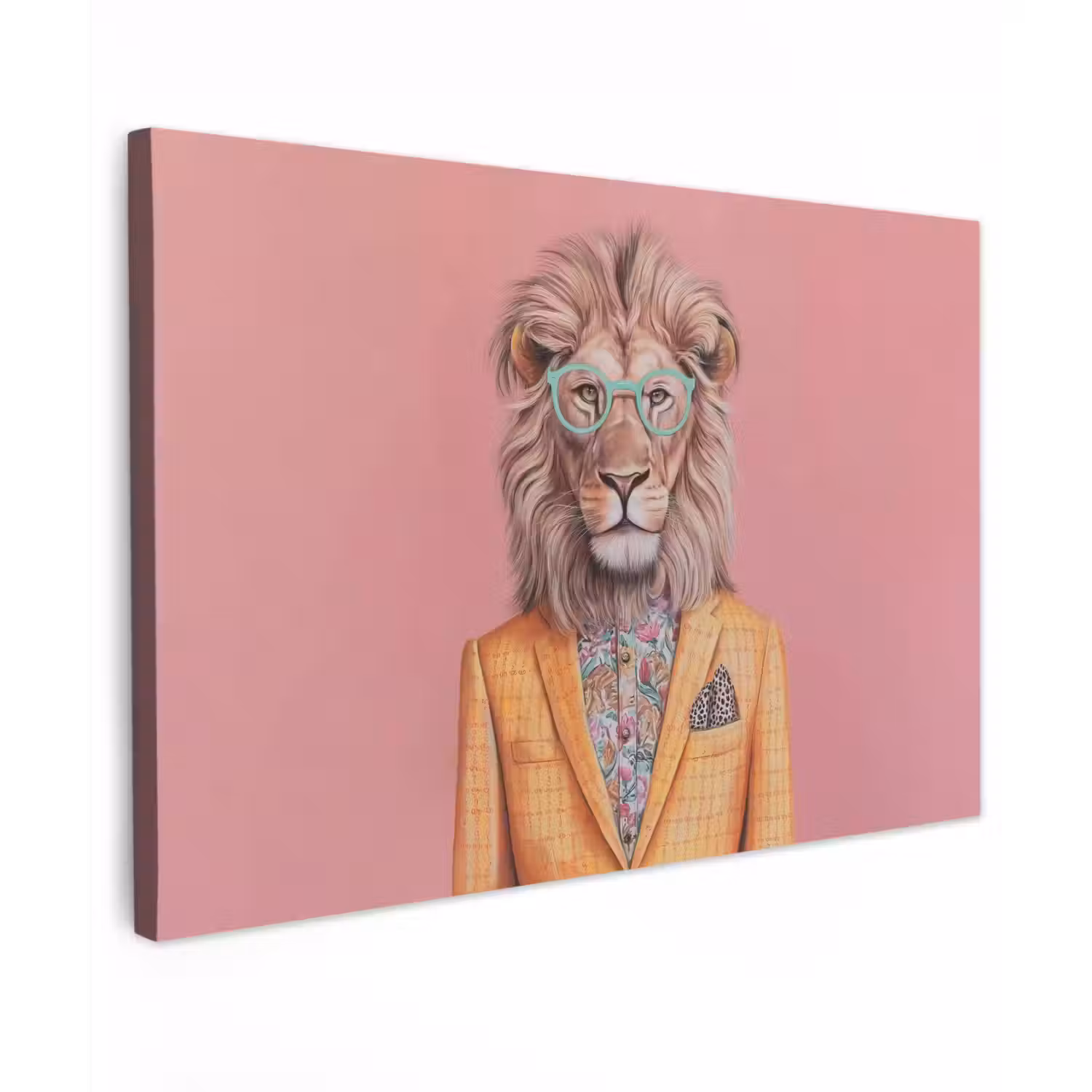 Leeuw - Pak - Geruit - Bril Tuinposter op houten frame 2 cm dik klein -3d
