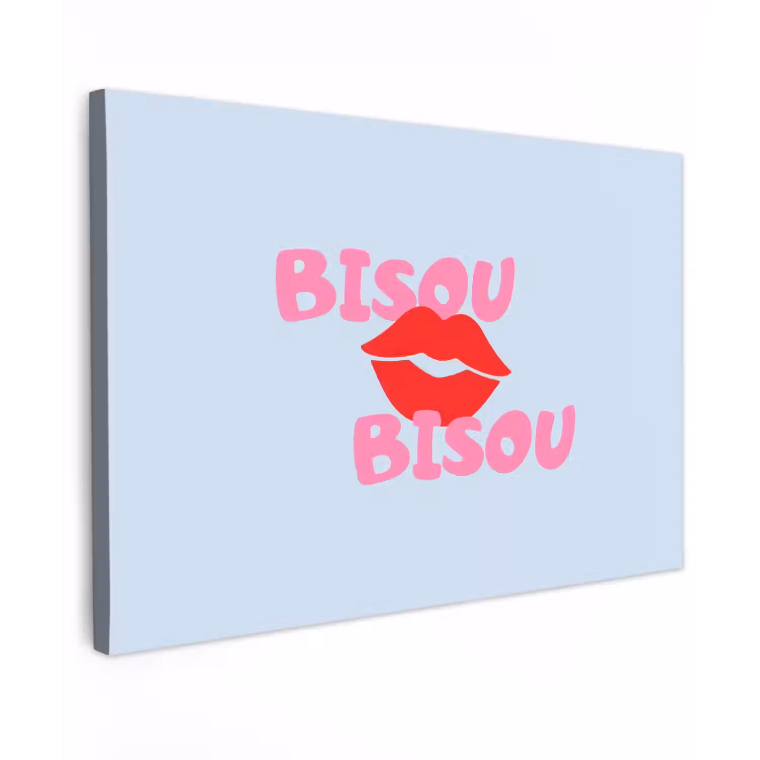 Lippen - Bisou - Blauw Tuinposter op houten frame 2 cm dik klein -3d