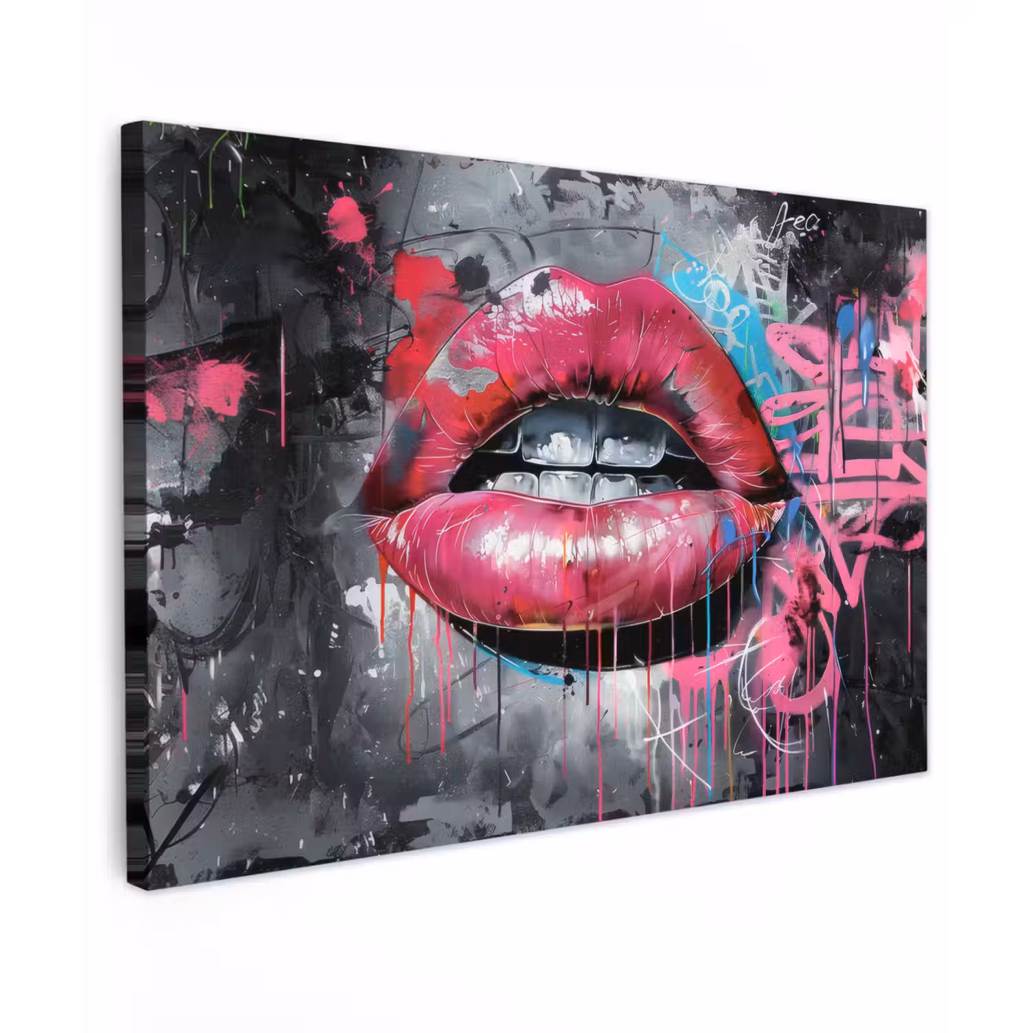 Lippen - Felroze - Graffiti - Verfstrepen Tuinposter op houten frame 2 cm dik klein -3d