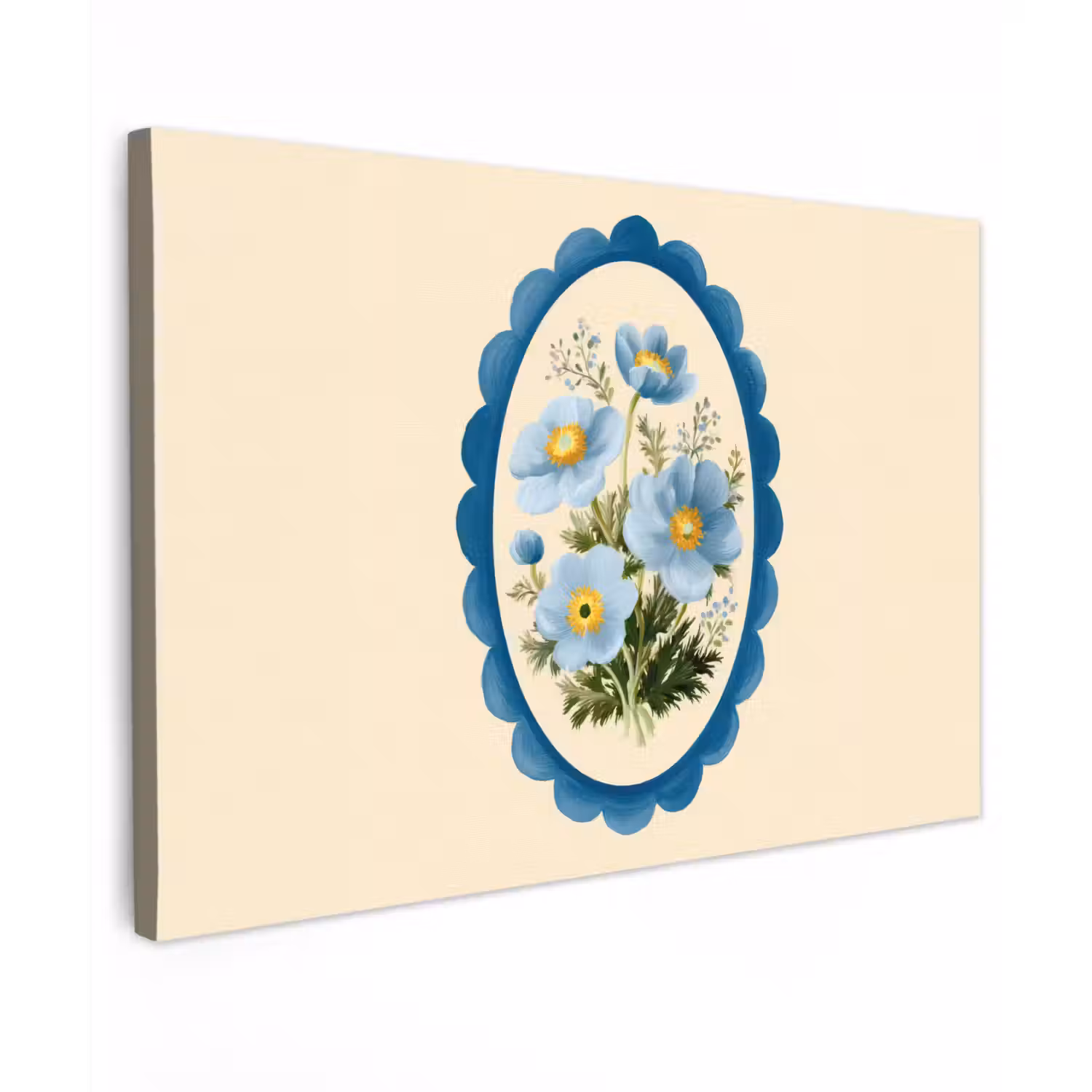 Lijst - Bloemen - Lichtblauw - Illustratie Tuinposter op houten frame 2 cm dik klein -3d