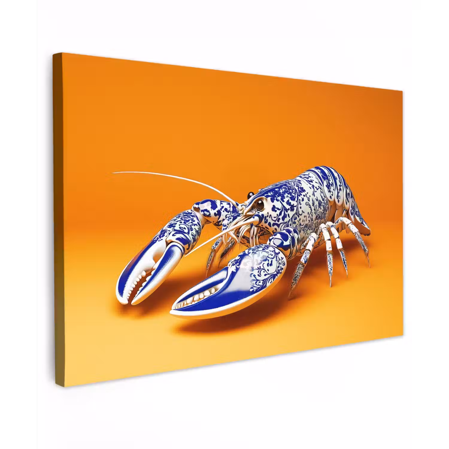 Kreeft - Delftsblauw - Schild - Stoer - Oranje Tuinposter op houten frame 2 cm dik klein -3d