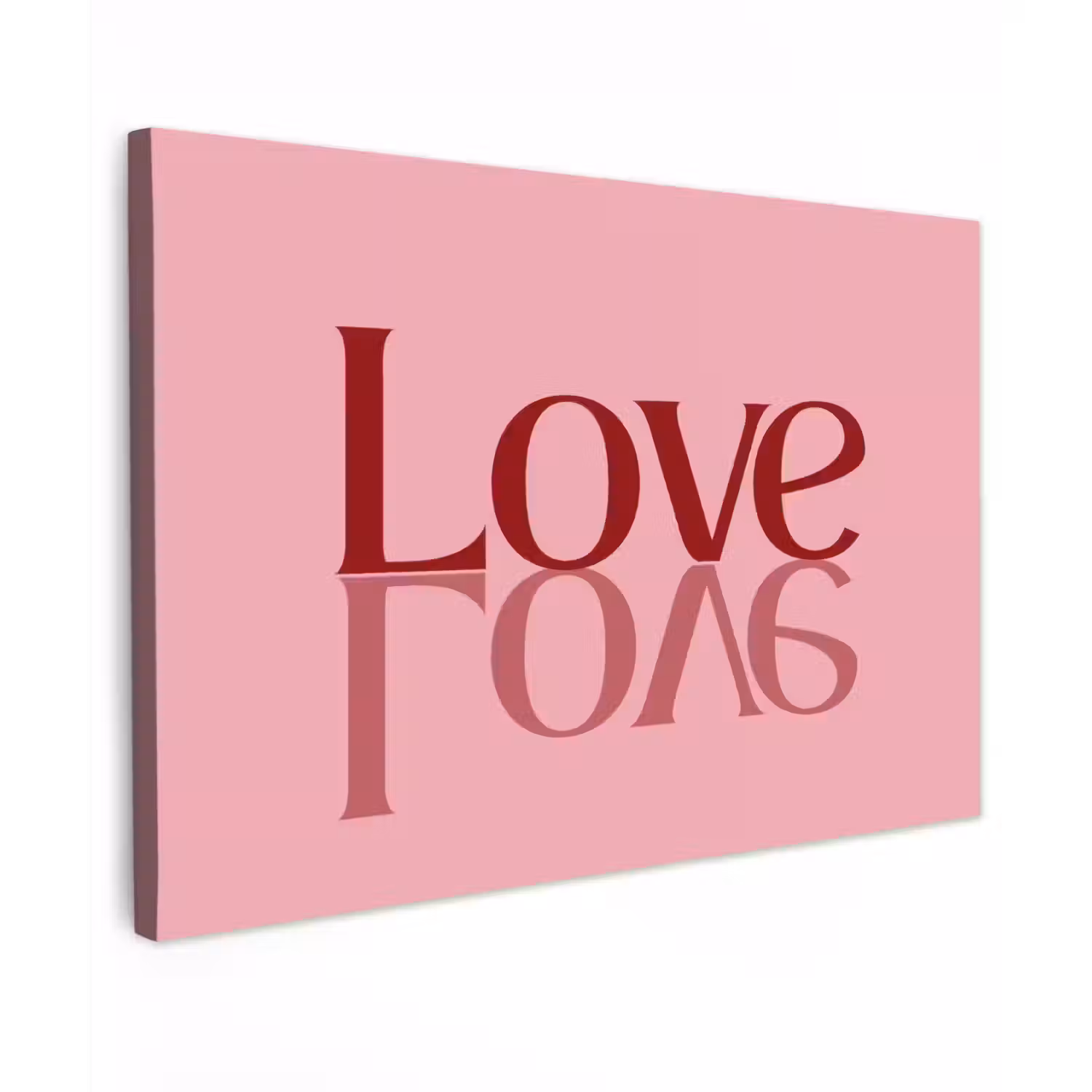 Love - Roze - Spiegeling Tuinposter op houten frame 2 cm dik klein -3d