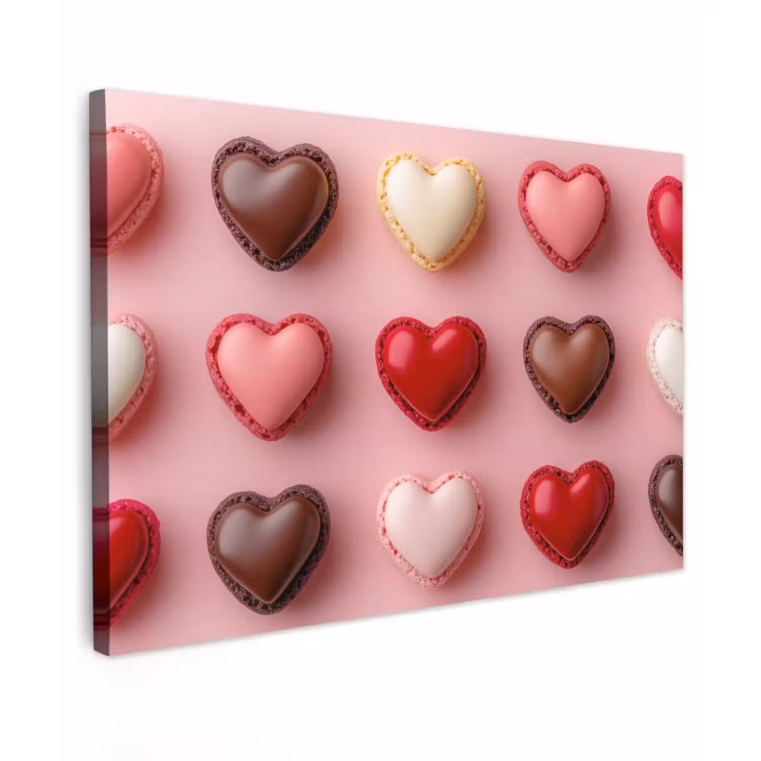 Macarons - Hartjes - Kleurrijk - Roze Tuinposter op houten frame 2 cm dik klein -3d