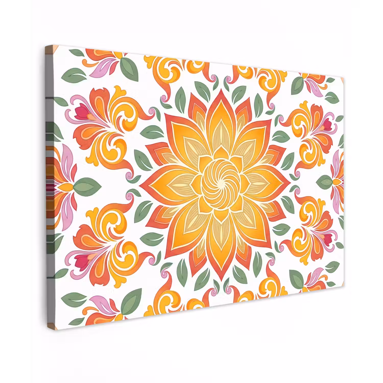 Mandala - Bloemen - Decoratie - Kleurrijk - Abstract Tuinposter op houten frame 2 cm dik klein -3d