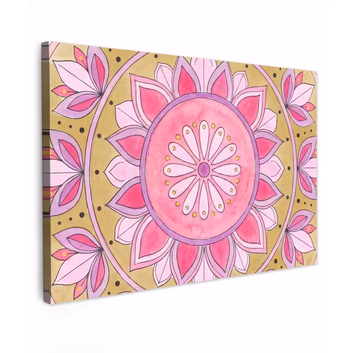 Mandala - Patroon - Kunst - Aquarel - Roze Tuinposter op houten frame 2 cm dik klein -3d