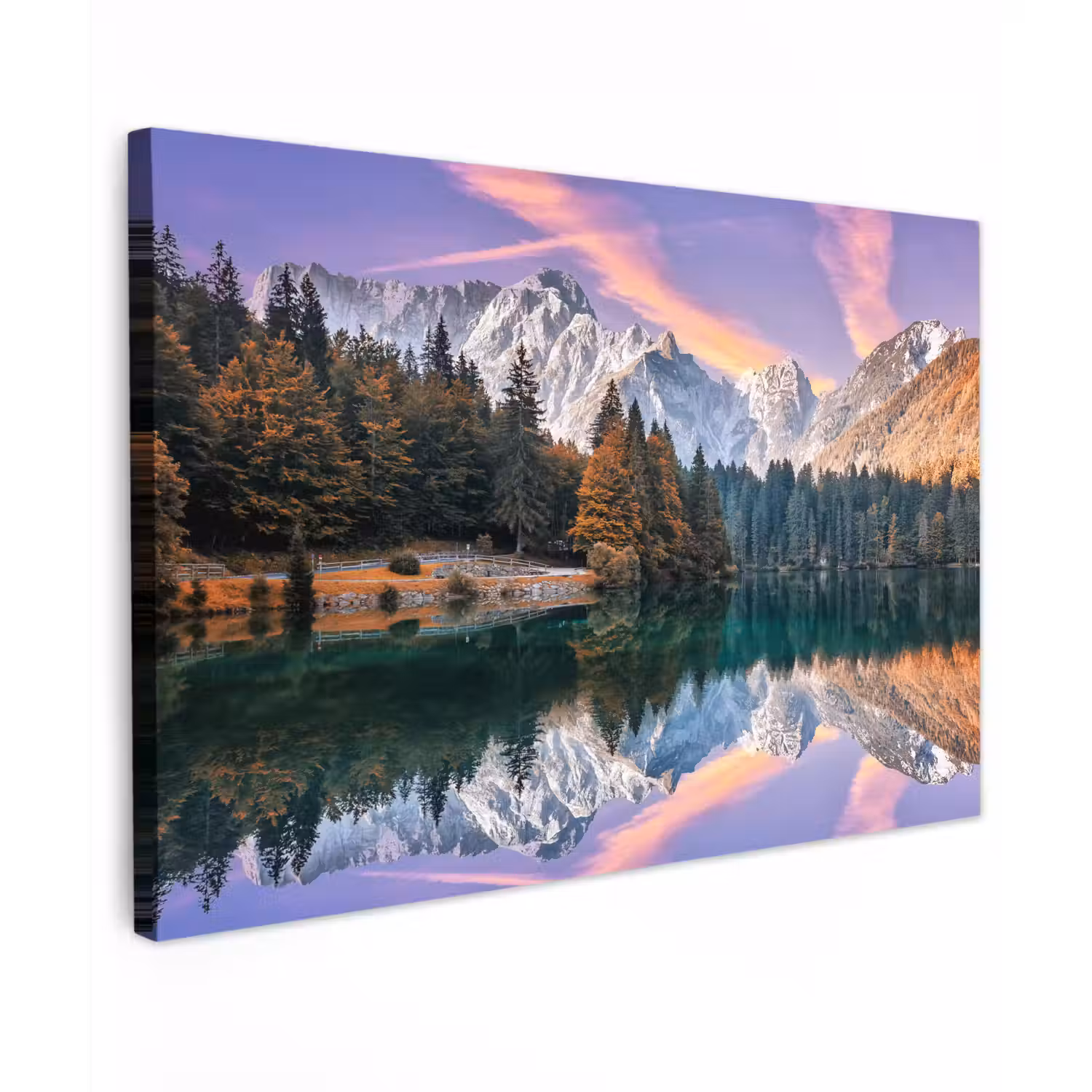 Bergen - Bos - Water - Lucht - Roze - Paars Tuinposter op houten frame 2 cm dik klein -3d