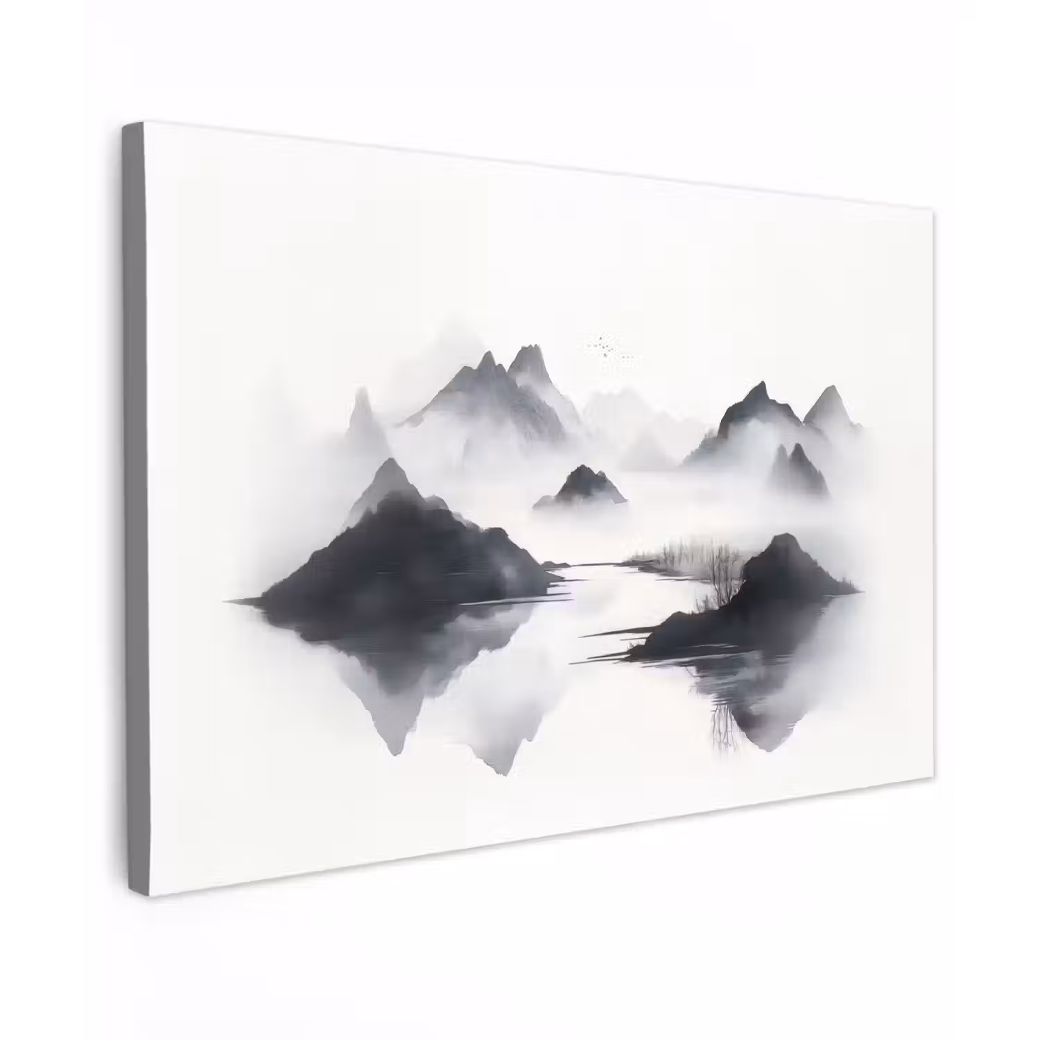 Bergen - Mistig - Water - Wit Tuinposter op houten frame 2 cm dik klein -3d