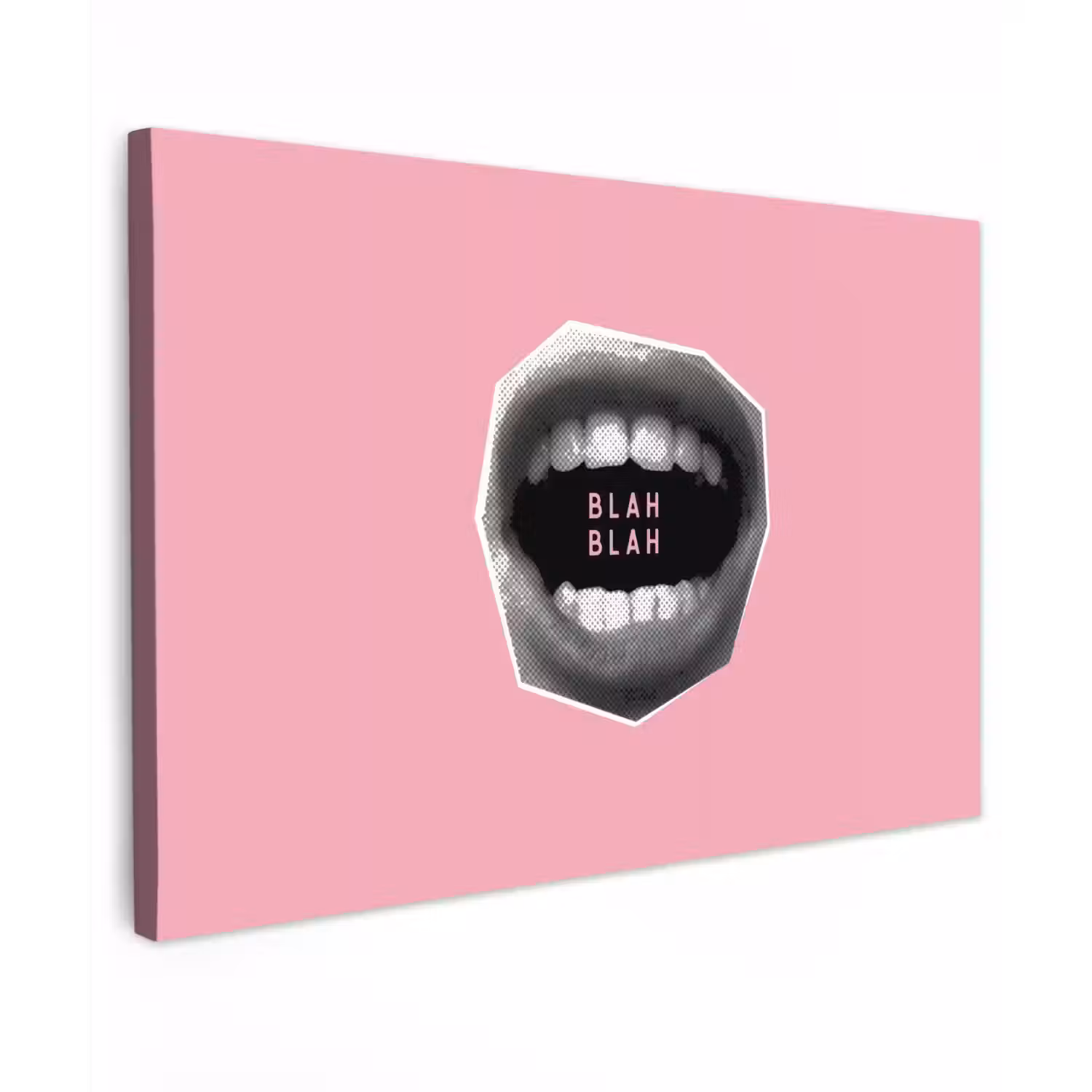 Mond - BLAH BLAH - Roze Tuinposter op houten frame 2 cm dik klein -3d