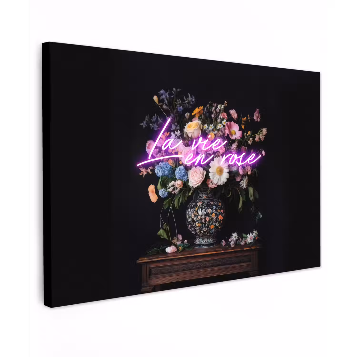 Neon - Vaas - Bloemen Tuinposter op houten frame 2 cm dik klein -3d