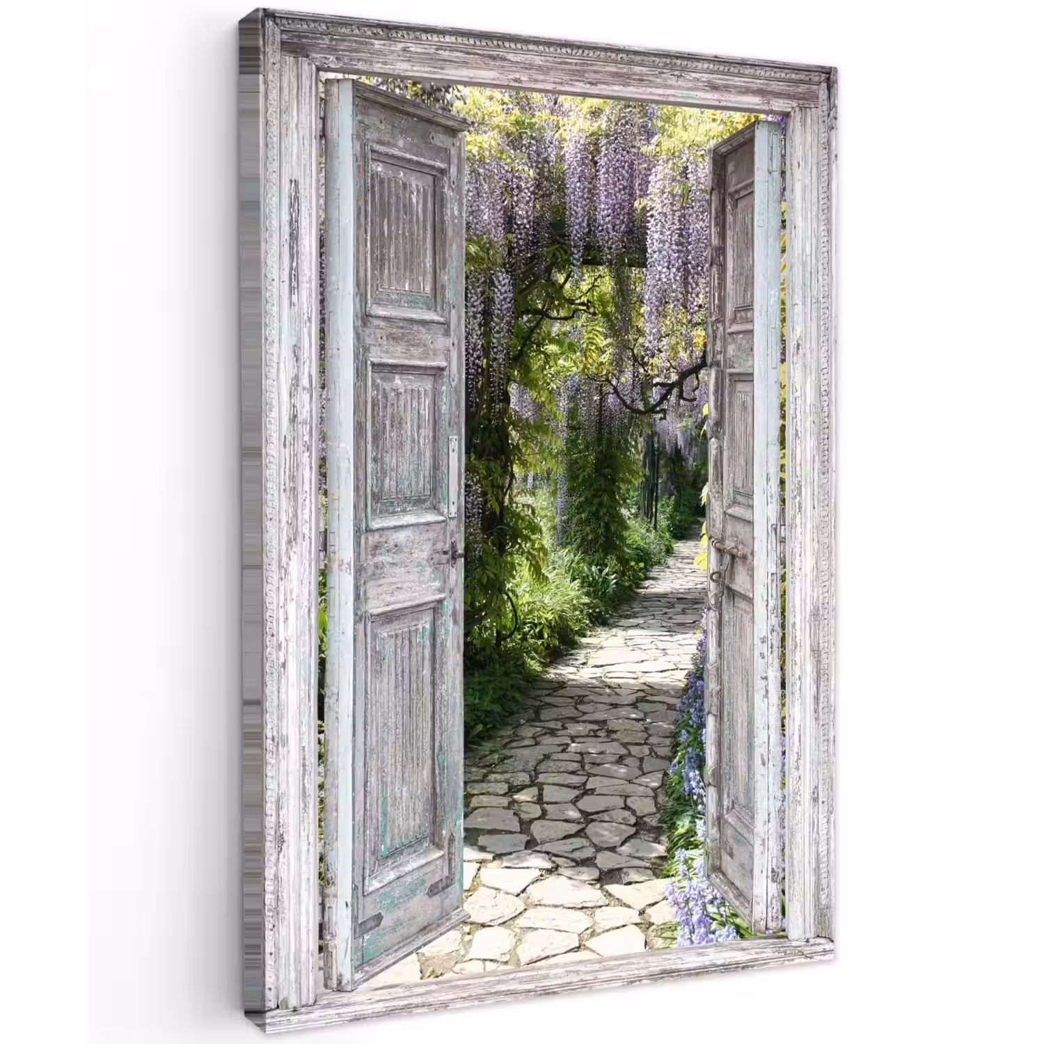 Oude deuren naar een tuinpad Tuinposter op houten frame 2 cm dik klein -3d