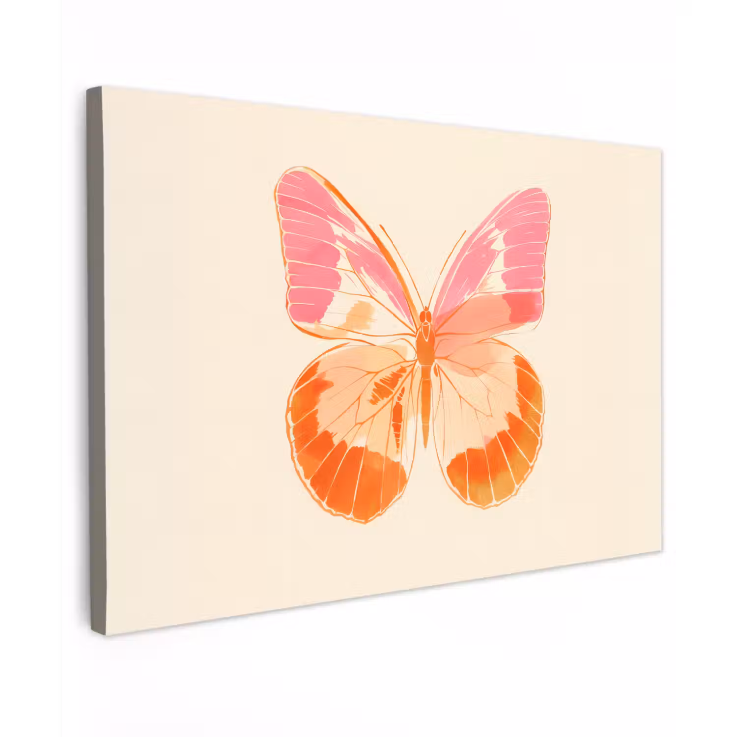 Oranje - Vlinder - Minimalistisch Tuinposter op houten frame 2 cm dik klein -3d