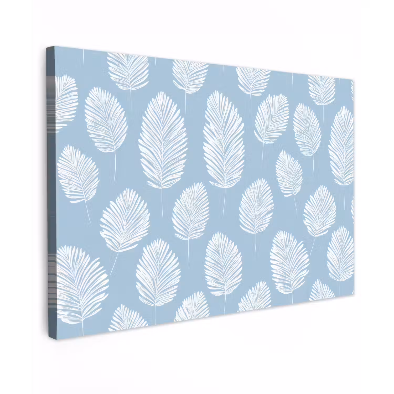 Palmbladeren - Naadloos - Patroon - Pastelblauw Tuinposter op houten frame 2 cm dik klein 845 -3d