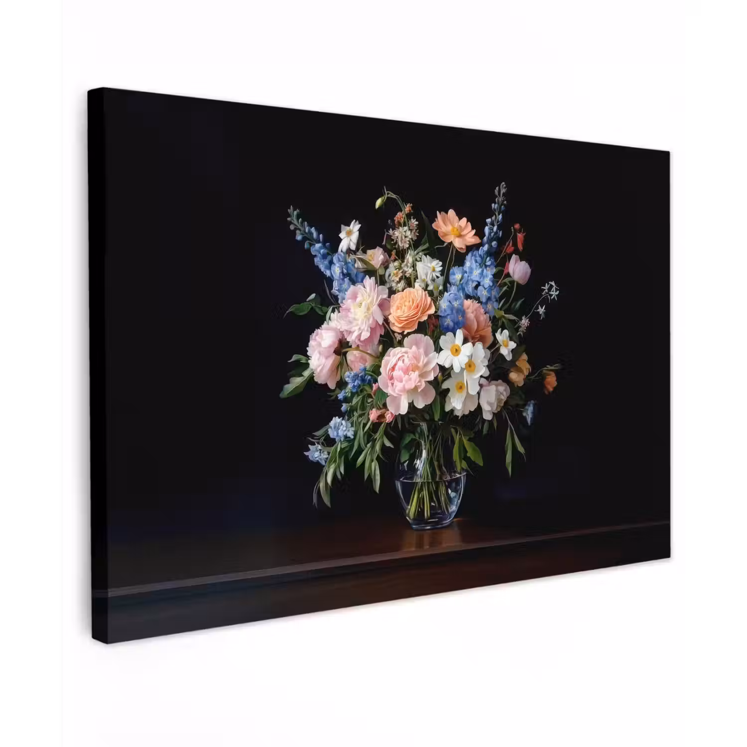 Pastel - Bloemen - Glazen - Vaas Tuinposter op houten frame 2 cm dik klein -3d