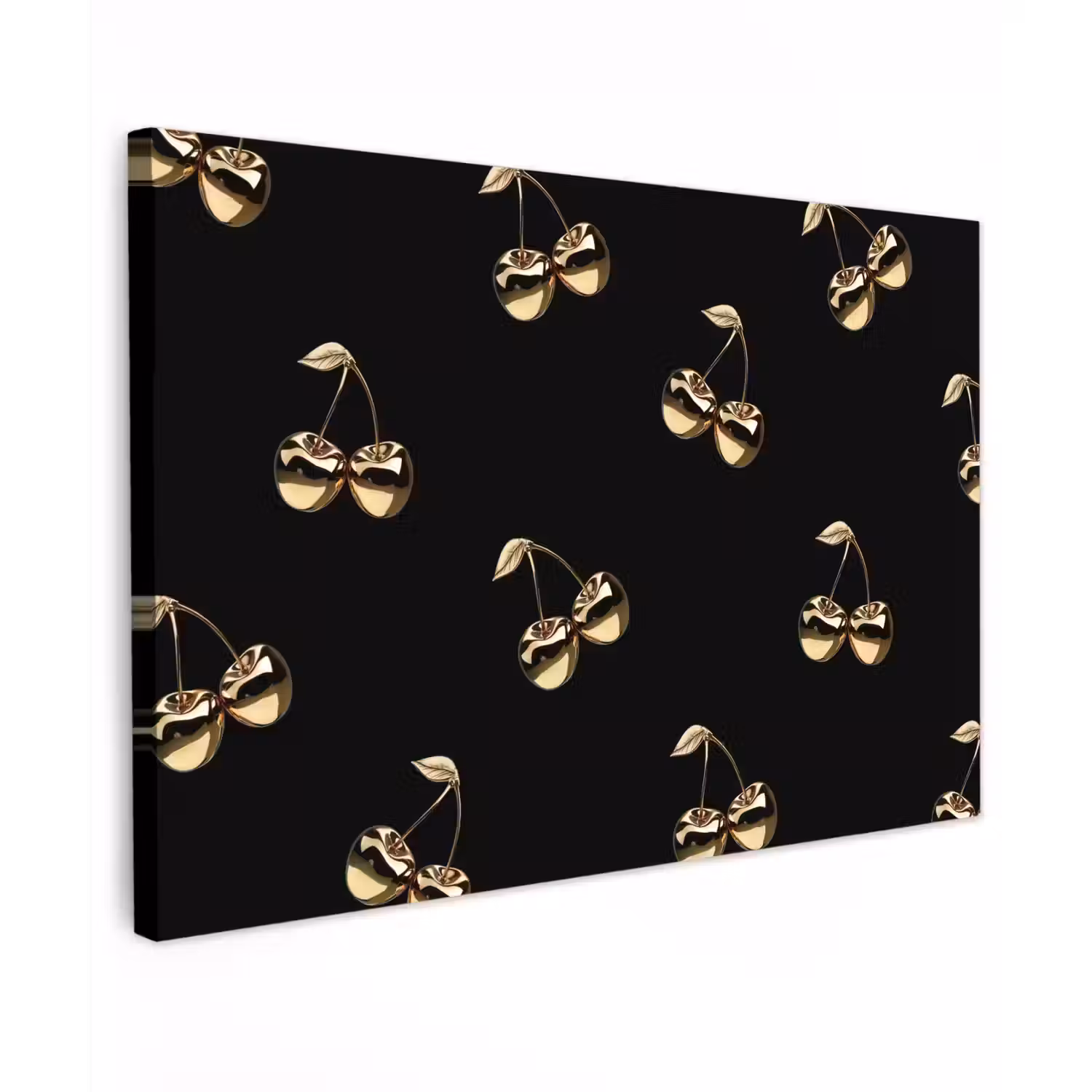 Patroon - Kersen - Goud - Chrome Tuinposter op houten frame 2 cm dik klein -3d