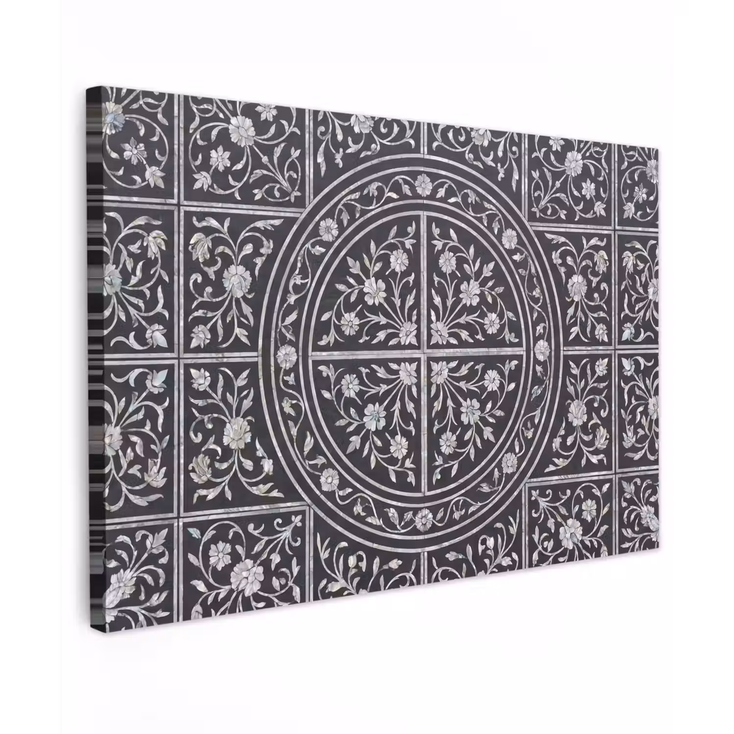 Patroon - Bloemmotief - Decoratie - Klassiek - Zwart Tuinposter op houten frame 2 cm dik klein -3d