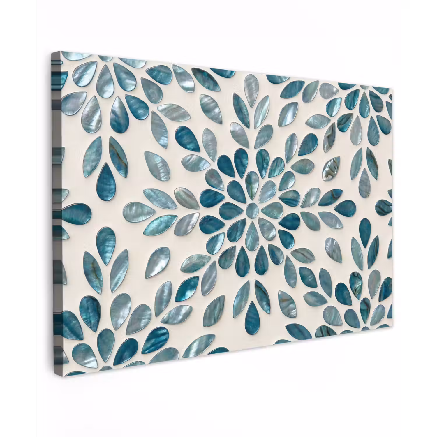 Patroon - Bladeren - Abstract - Modern - Turquoise Tuinposter op houten frame 2 cm dik klein -3d
