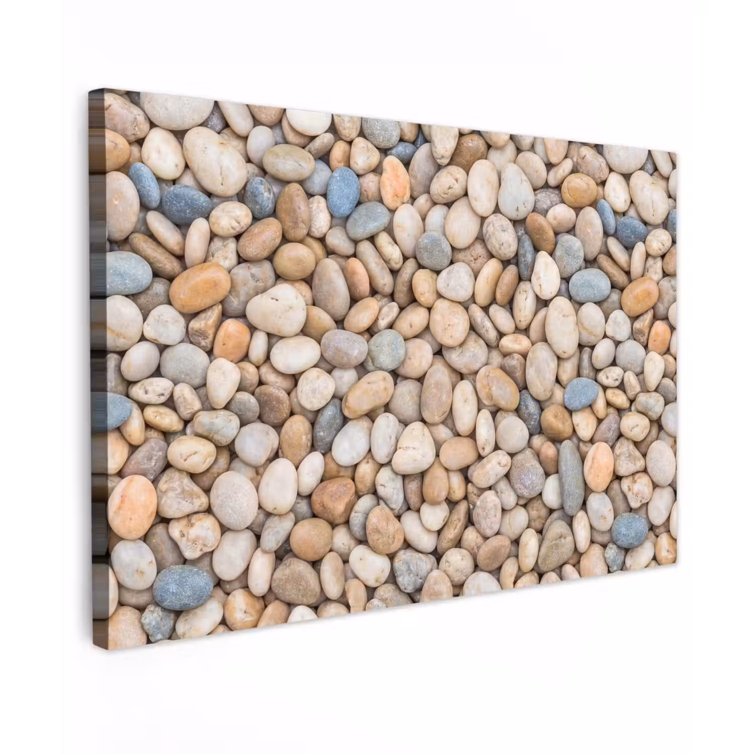 Kiezelstenen - Natuur - Textuur - Beige - Grijs Tuinposter op houten frame 2 cm dik klein -3d