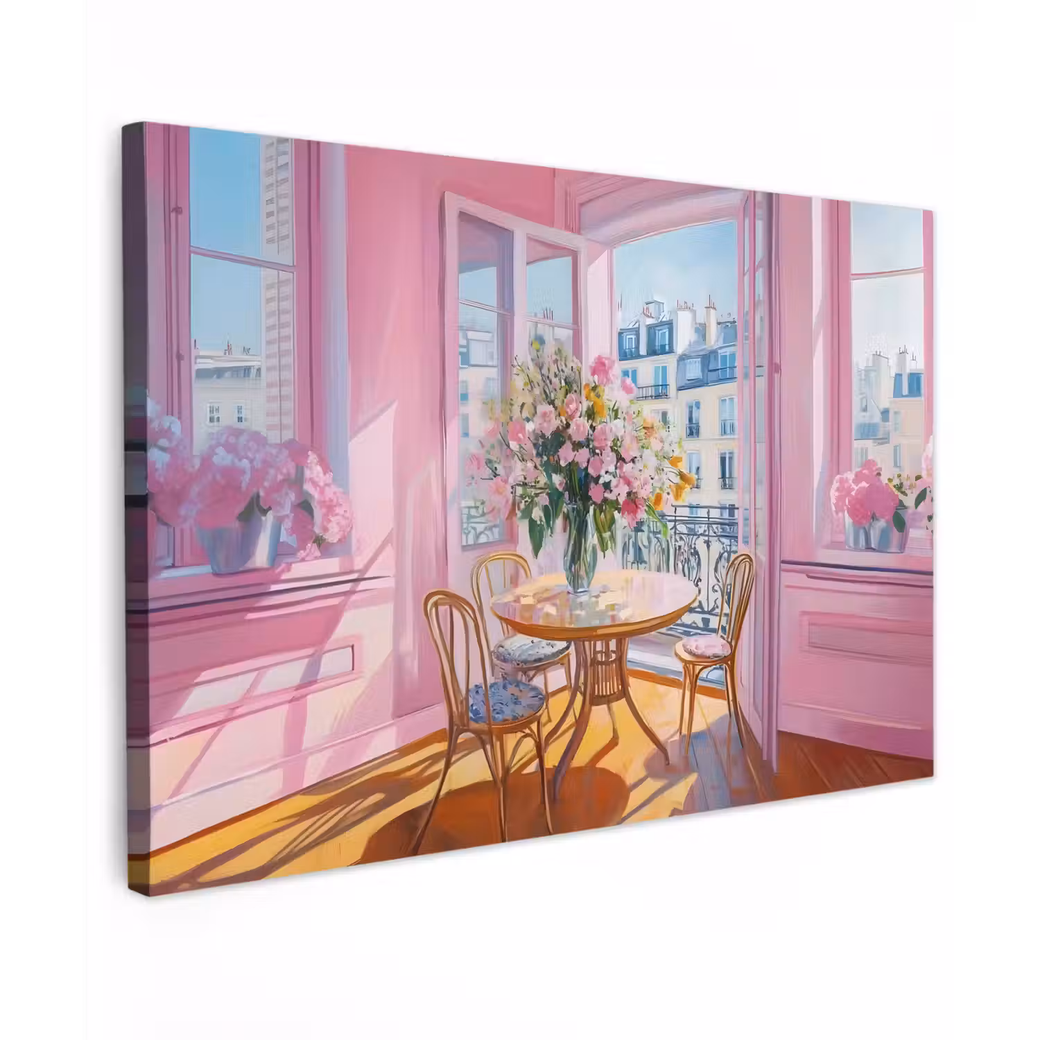 Pink - City - Bloemen Tuinposter op houten frame 2 cm dik klein -3d