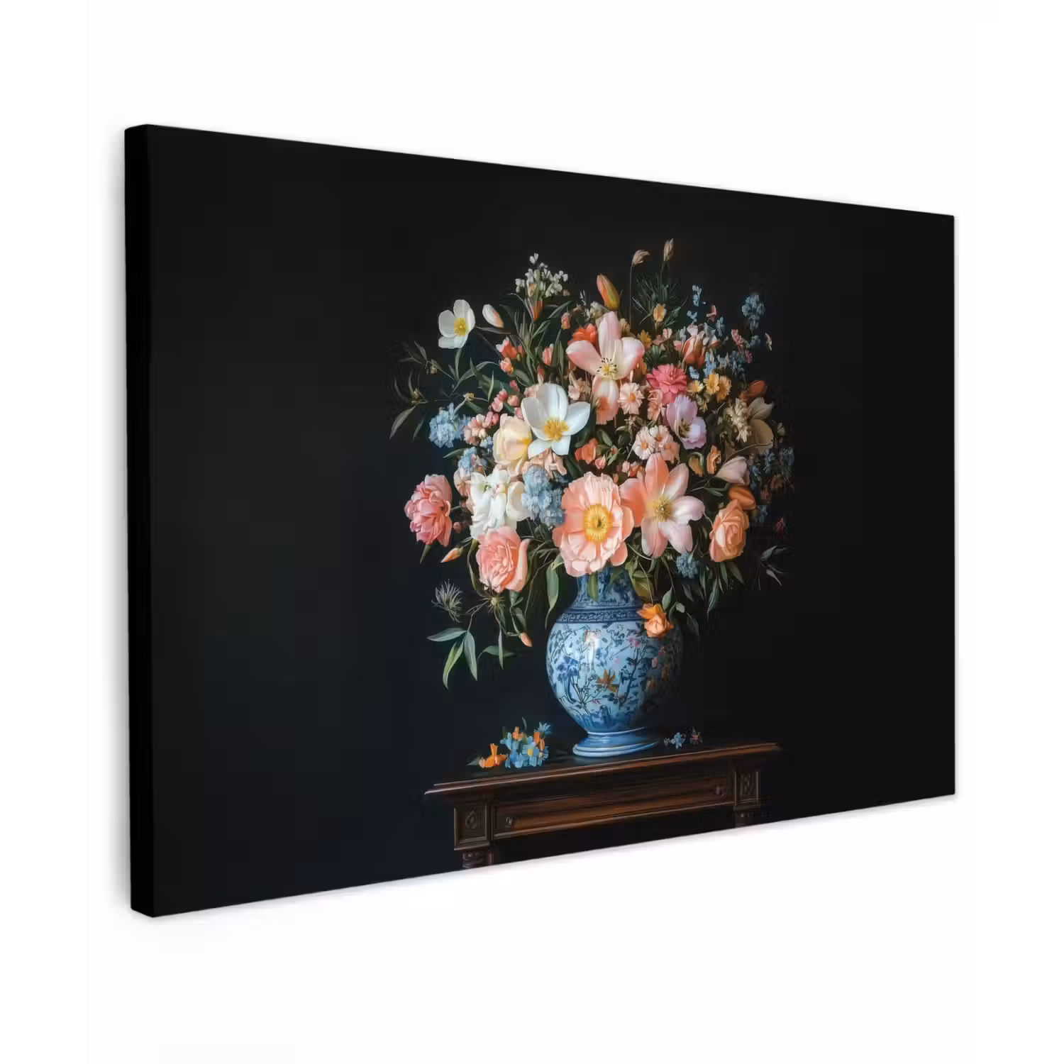 Roze - Bloemen - Vaas - Kleuren Tuinposter op houten frame 2 cm dik klein -3d