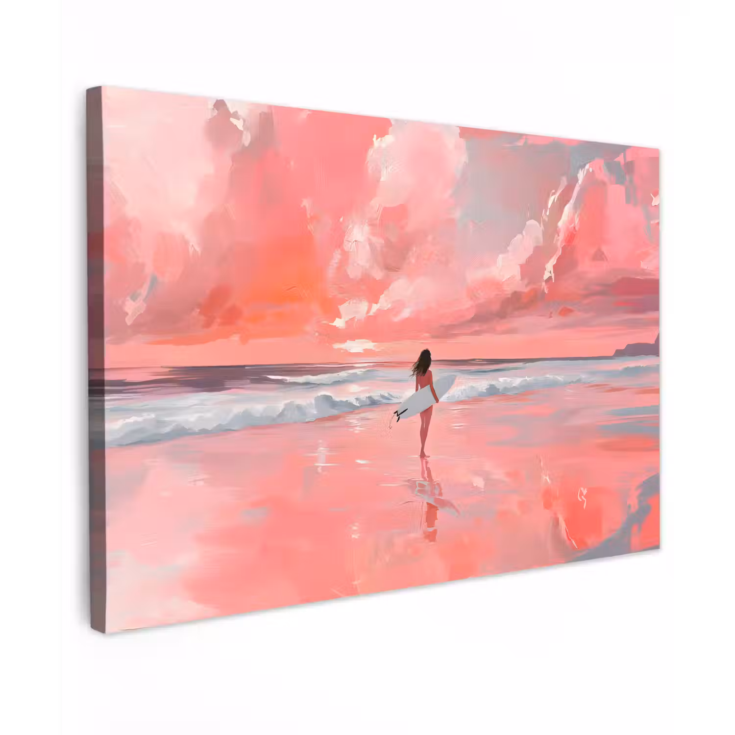 Roze - Surfen - Zee Tuinposter op houten frame 2 cm dik klein -3d