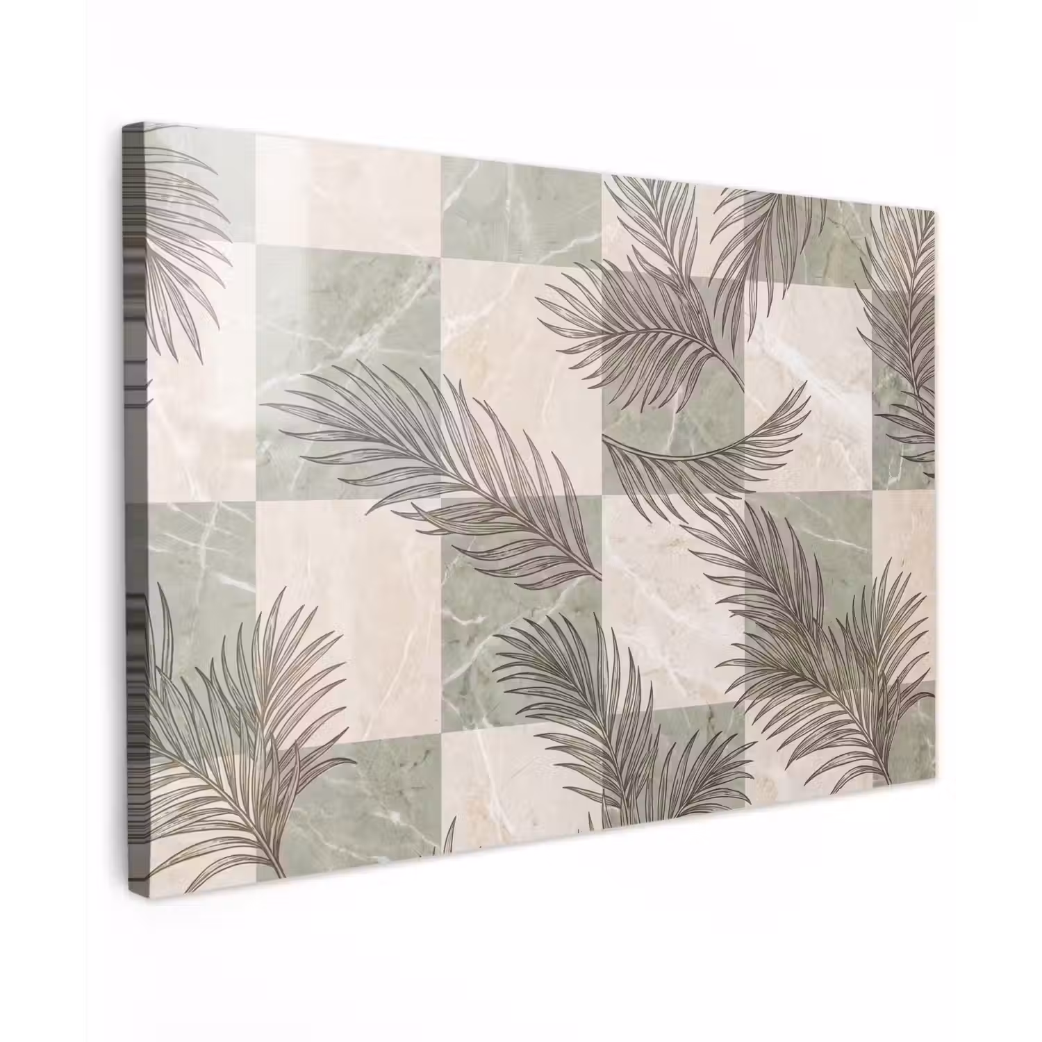 Planten - Bladeren - Marmer - Modern - Groen Tuinposter op houten frame 2 cm dik klein -3d