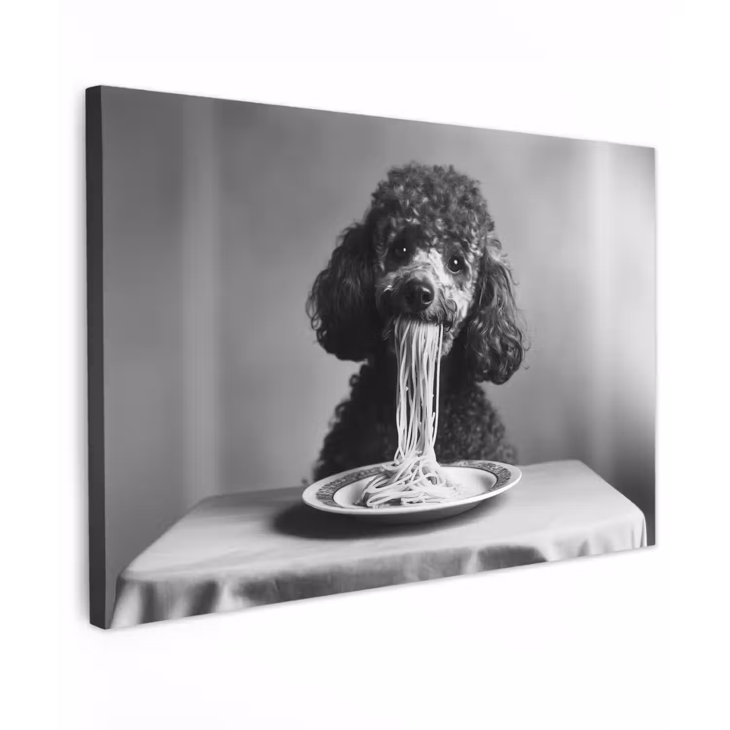 Poedel - Hond - Zwart - Wit - Schattig - Pasta Tuinposter op houten frame 2 cm dik klein -3d