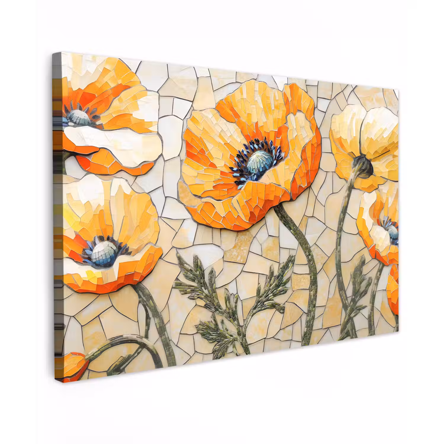Klaprozen - Oranje - Mozaïek - Bladeren Tuinposter op houten frame 2 cm dik klein -3d