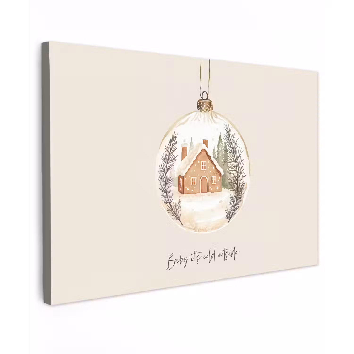 Quote - Winter - Kerst - Beige - Kerstbal Tuinposter op houten frame 2 cm dik klein -3d