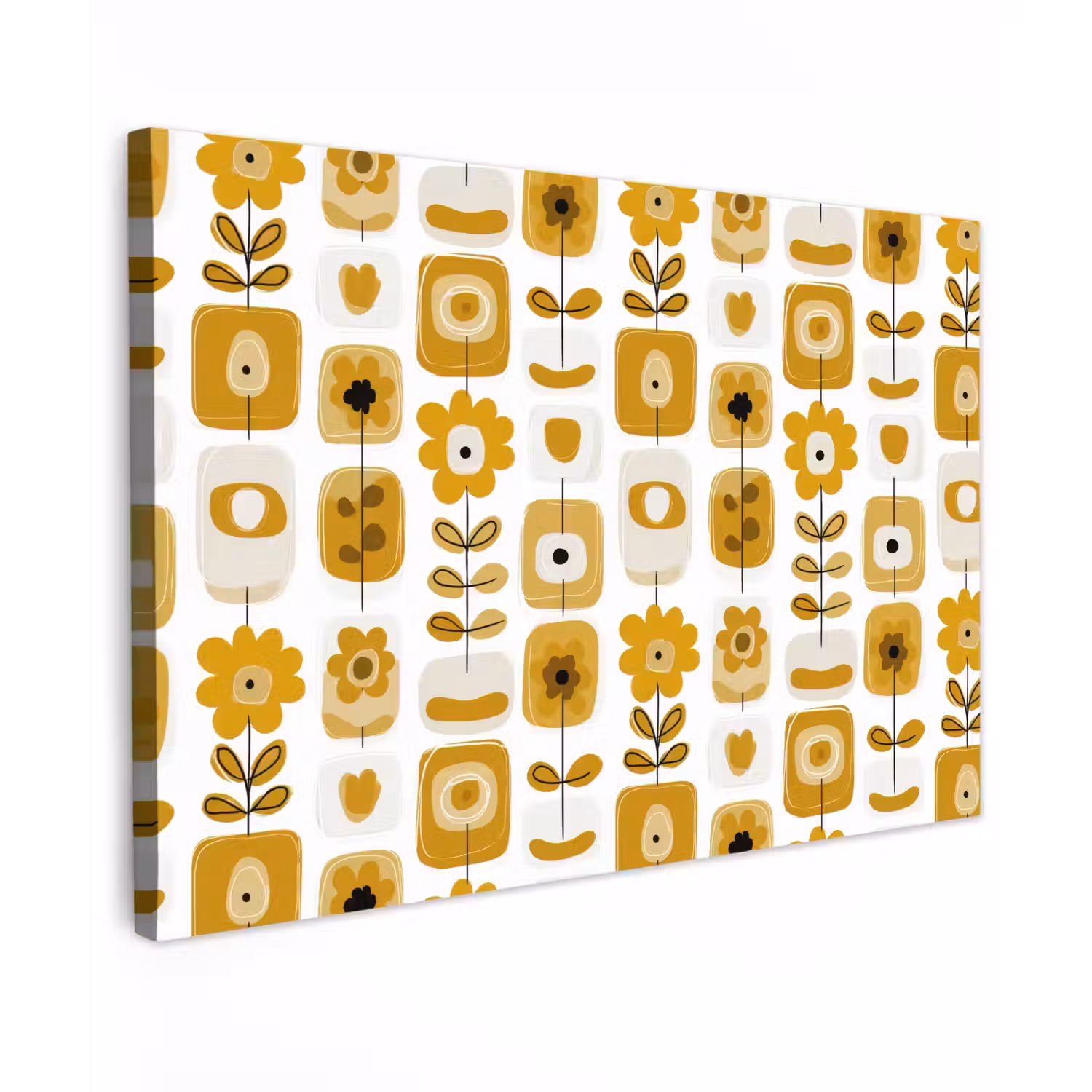 Retro - Abstract - Bloemen - Okergeel Tuinposter op houten frame 2 cm dik klein 845 -3d