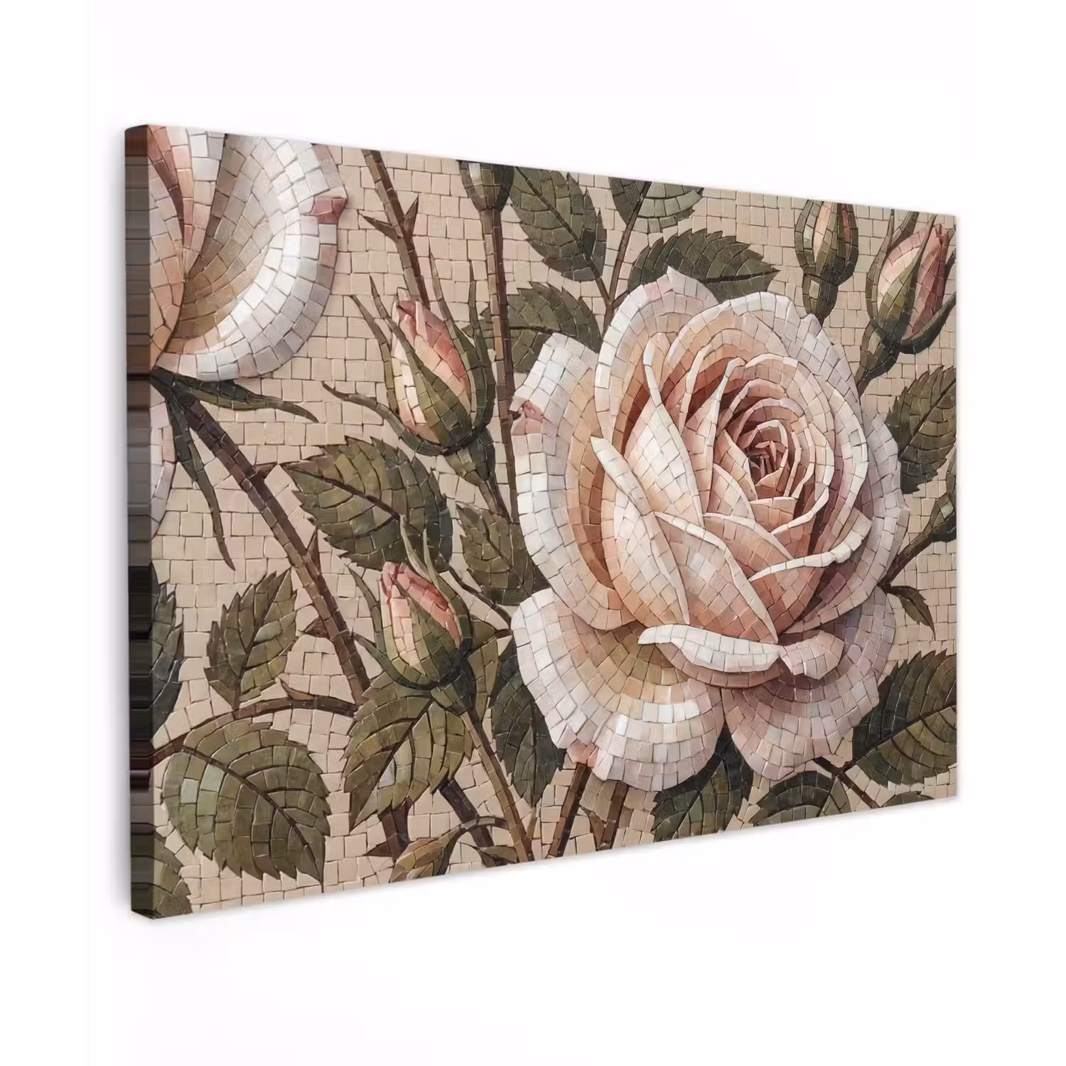 Roos - Mozaïek - Bloemen - Klassiek - Beige Tuinposter op houten frame 2 cm dik klein -3d