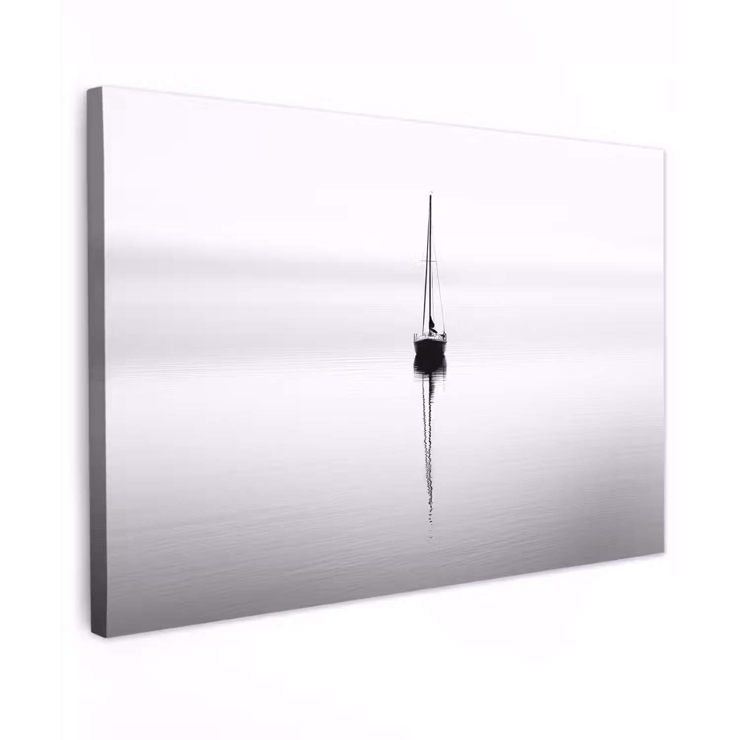 Zeilboot - Zwart - Water - Silhouet Tuinposter op houten frame 2 cm dik klein -3d