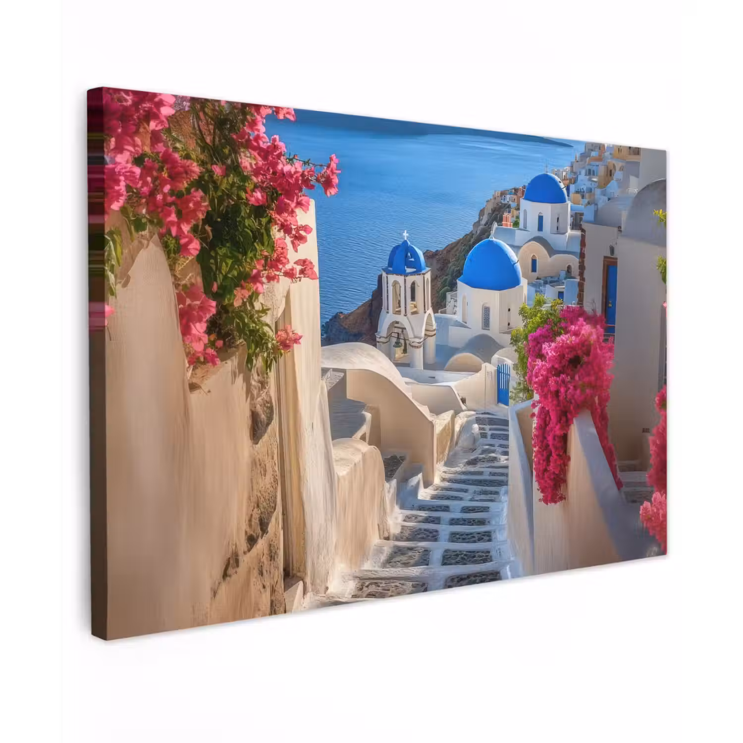 Santorini - Bloemen - Griekenland Tuinposter op houten frame 2 cm dik klein -3d
