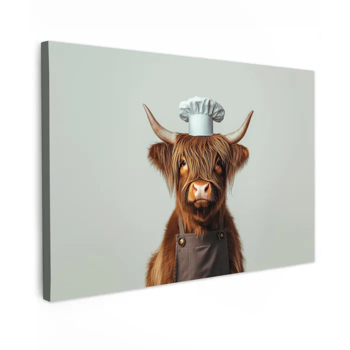Schotse Hooglander - Bruin - Hoorns - Kokskleding Tuinposter op houten frame 2 cm dik klein -3d