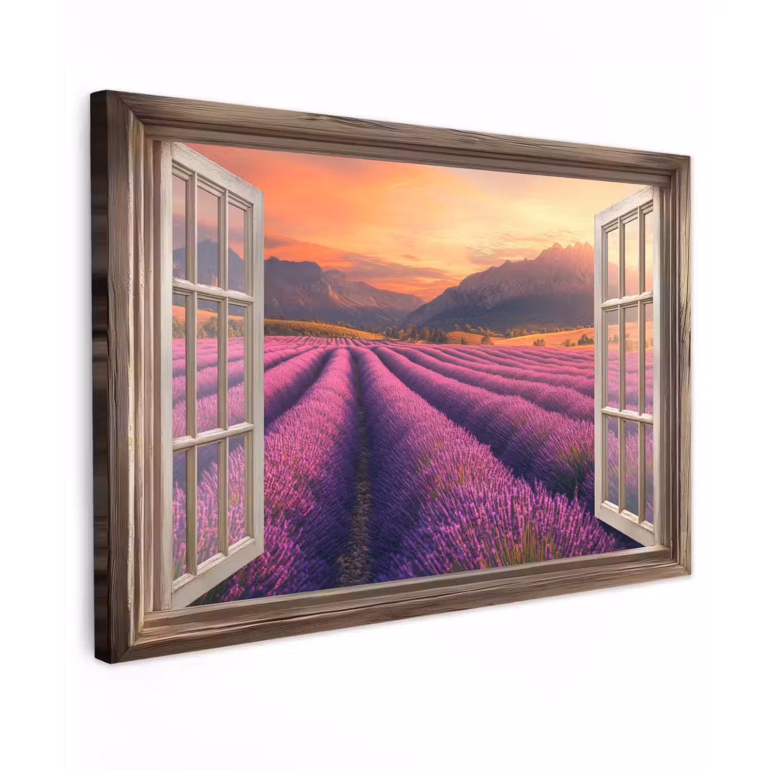 Doorkijk - Lavendel - Landschap - Bloemen - Paars Tuinposter op houten frame 2 cm dik klein -3d