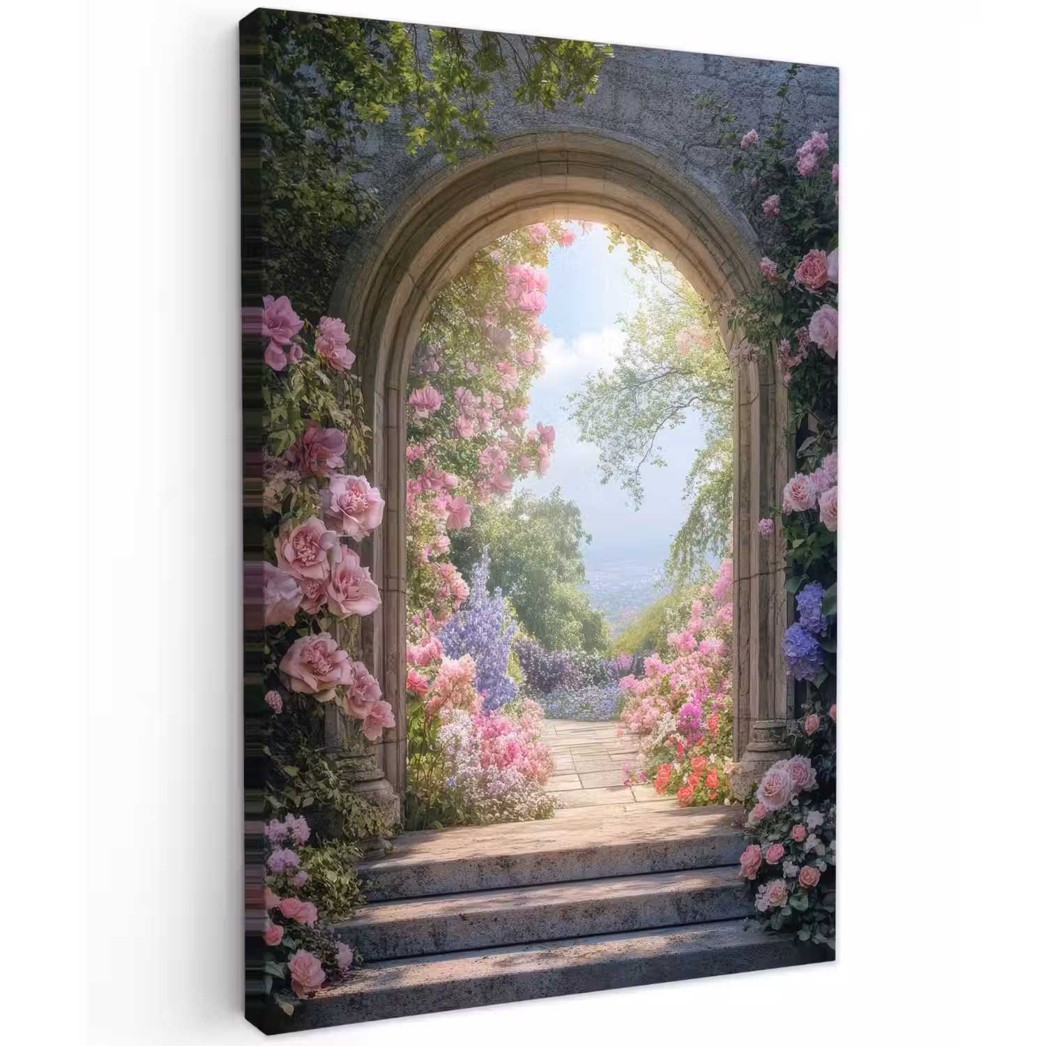 Doorkijk - Rozen - Vintage - Bloemen Tuinposter op houten frame 2 cm dik klein -3d