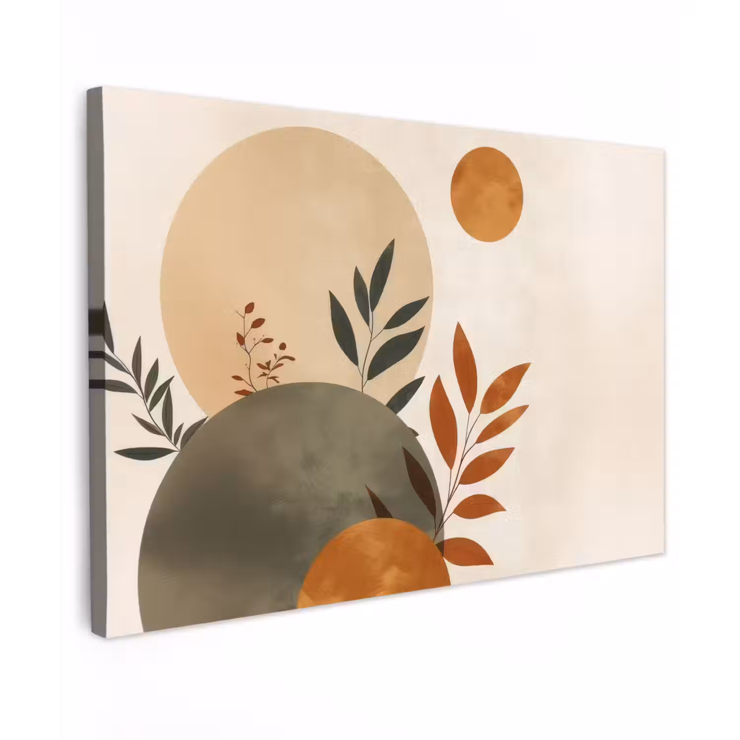 Vormen - Rond - Bladeren - Beige Tuinposter op houten frame 2 cm dik klein -3d