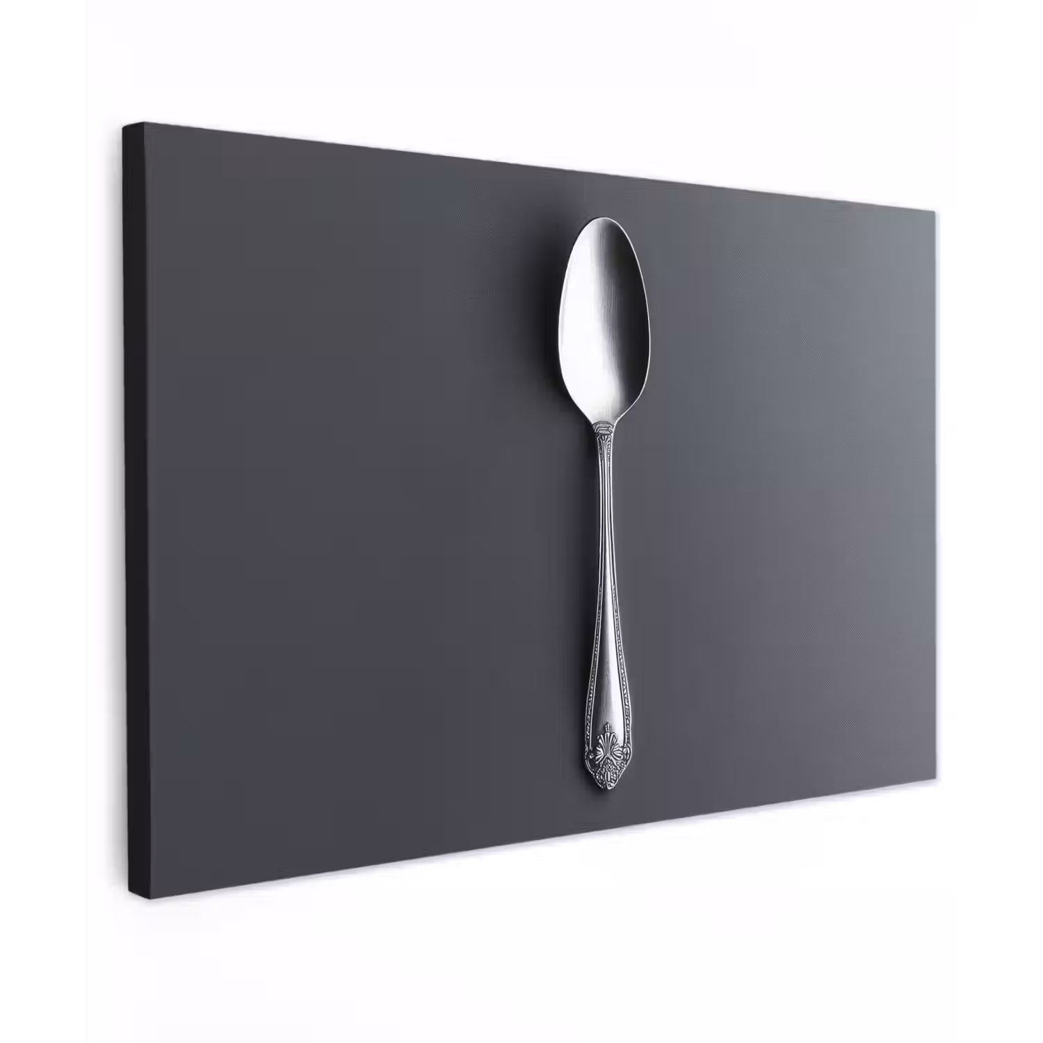 Zilver - Metaal - Lepel Tuinposter op houten frame 2 cm dik klein -3d