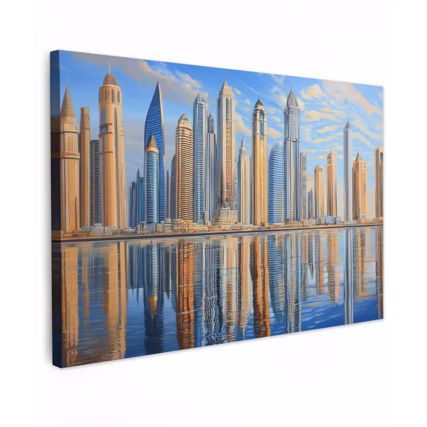 Skyline - Wolkenkrabbers - Water - Blauw Tuinposter op houten frame 2 cm dik klein -3d